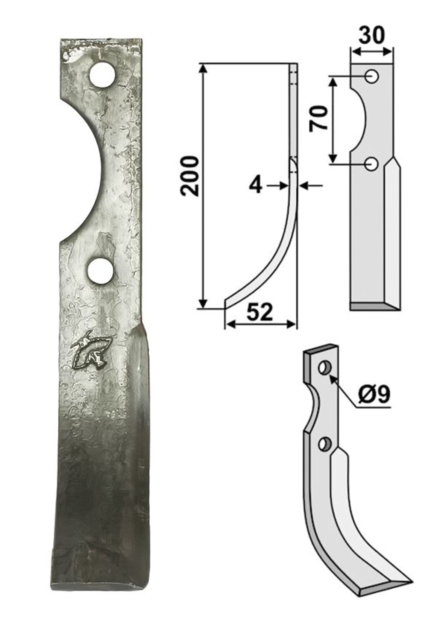 Industriehof® Fräsmesser links/rechts 200 x 30 x 4 mm, Bohrung 9 mm, für Honda
