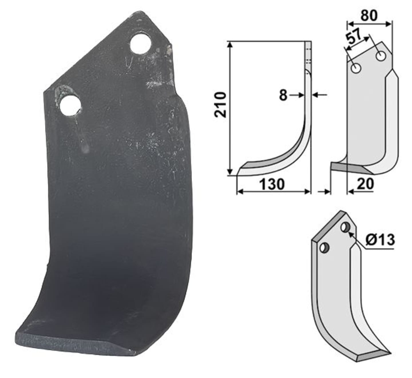 Industriehof® Fräsmesser links/rechts 210 x 80 x 8 mm, Bohrung 13 mm, für Howard