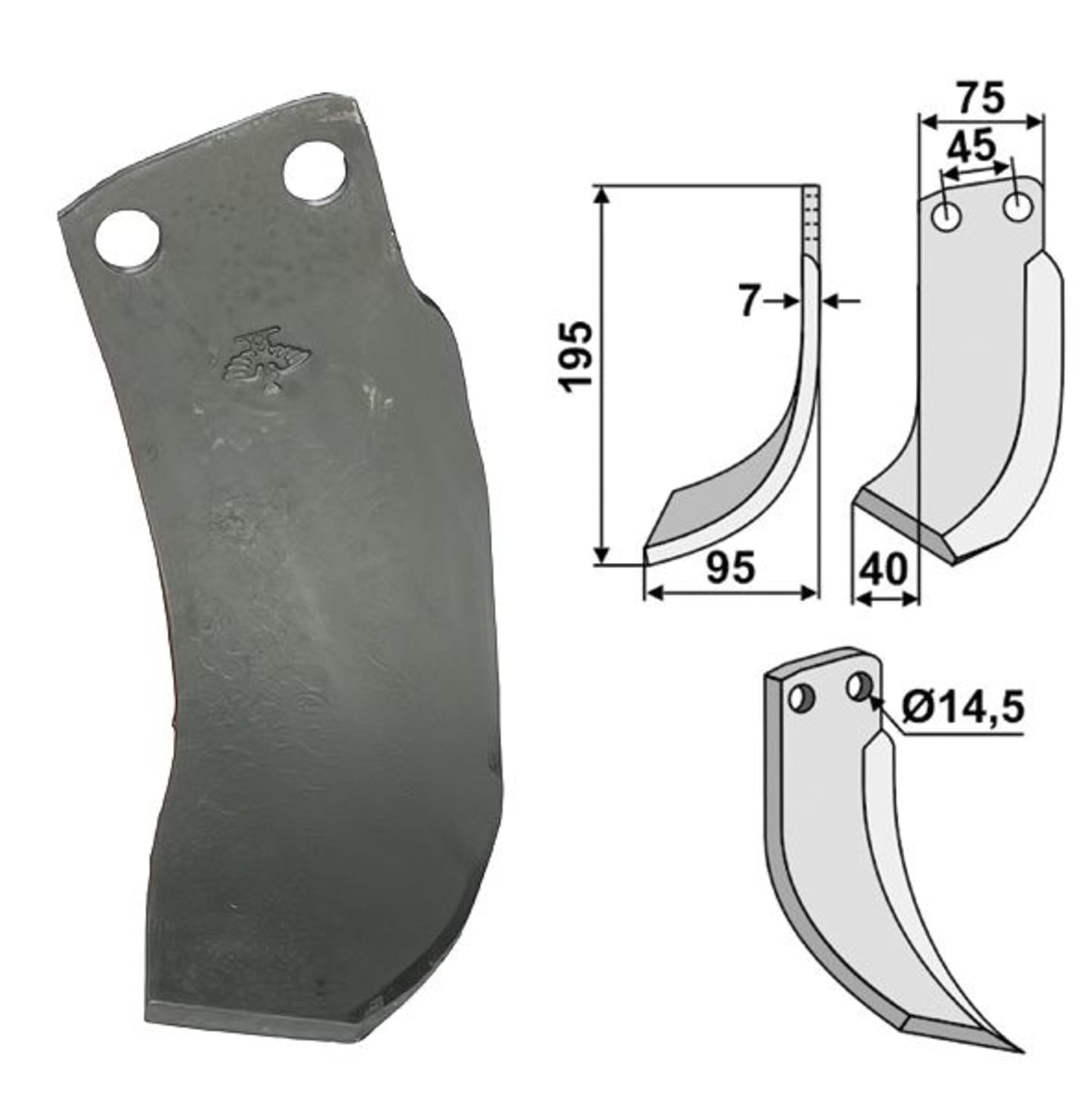 Industriehof® Fräsmesser links/rechts 195 x 75 x 7 mm, Bohrung 14,5 mm, für Gehring