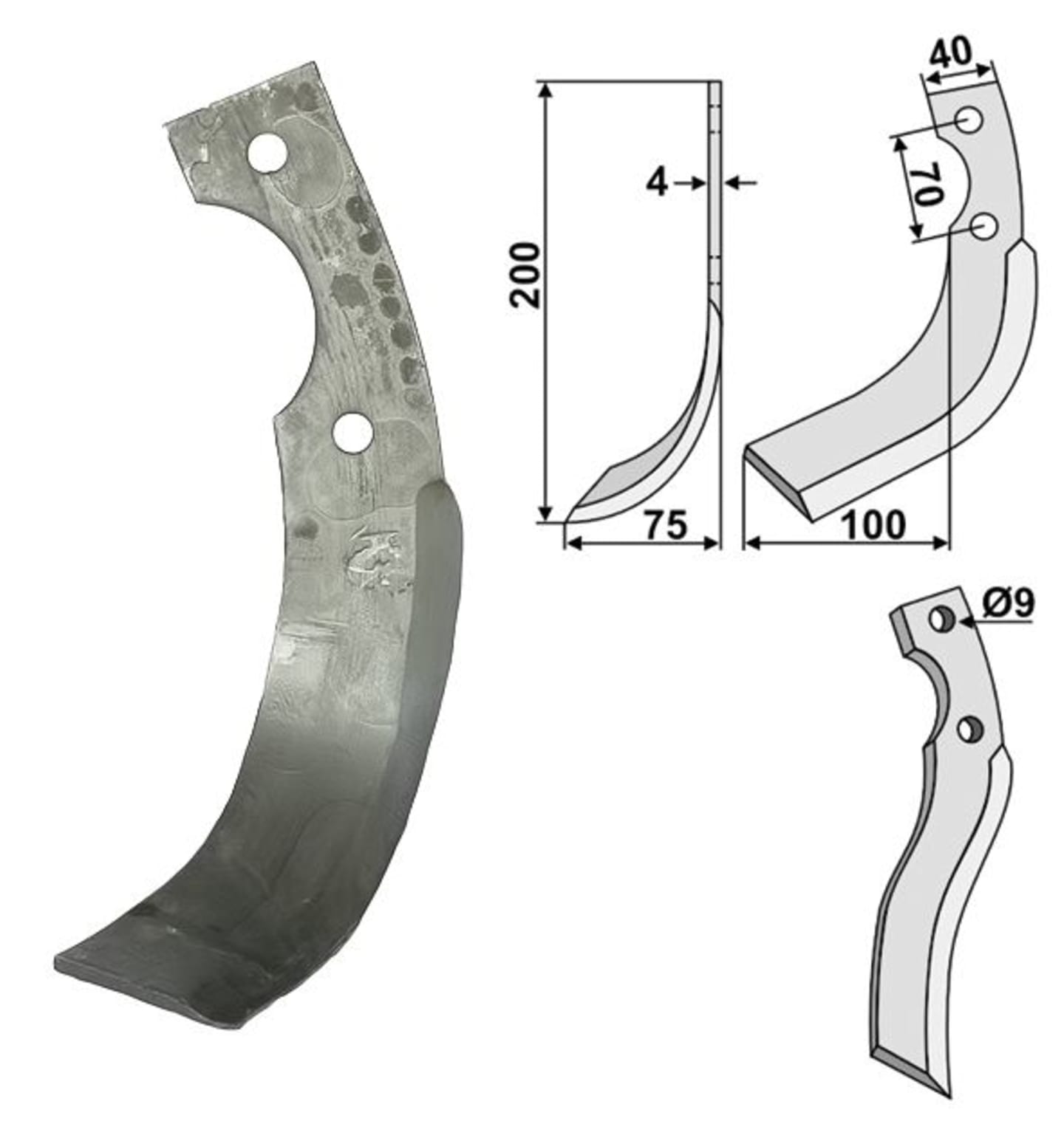 Industriehof® Fräsmesser links/rechts 200 x 40 x 4 mm, Bohrung 9 mm, für Iseki