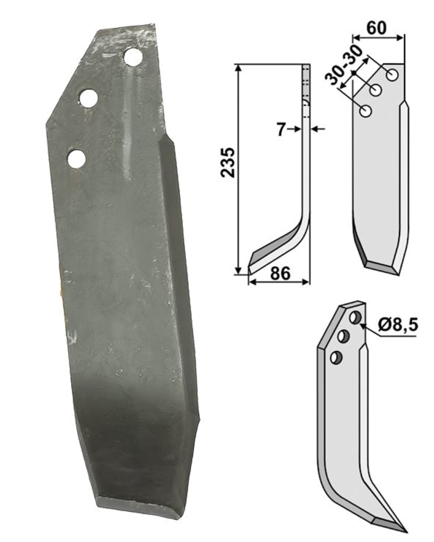 Industriehof® Fräsmesser links/rechts 235 x 60 x 7 mm, Bohrung 8,5 mm, für Kuhn