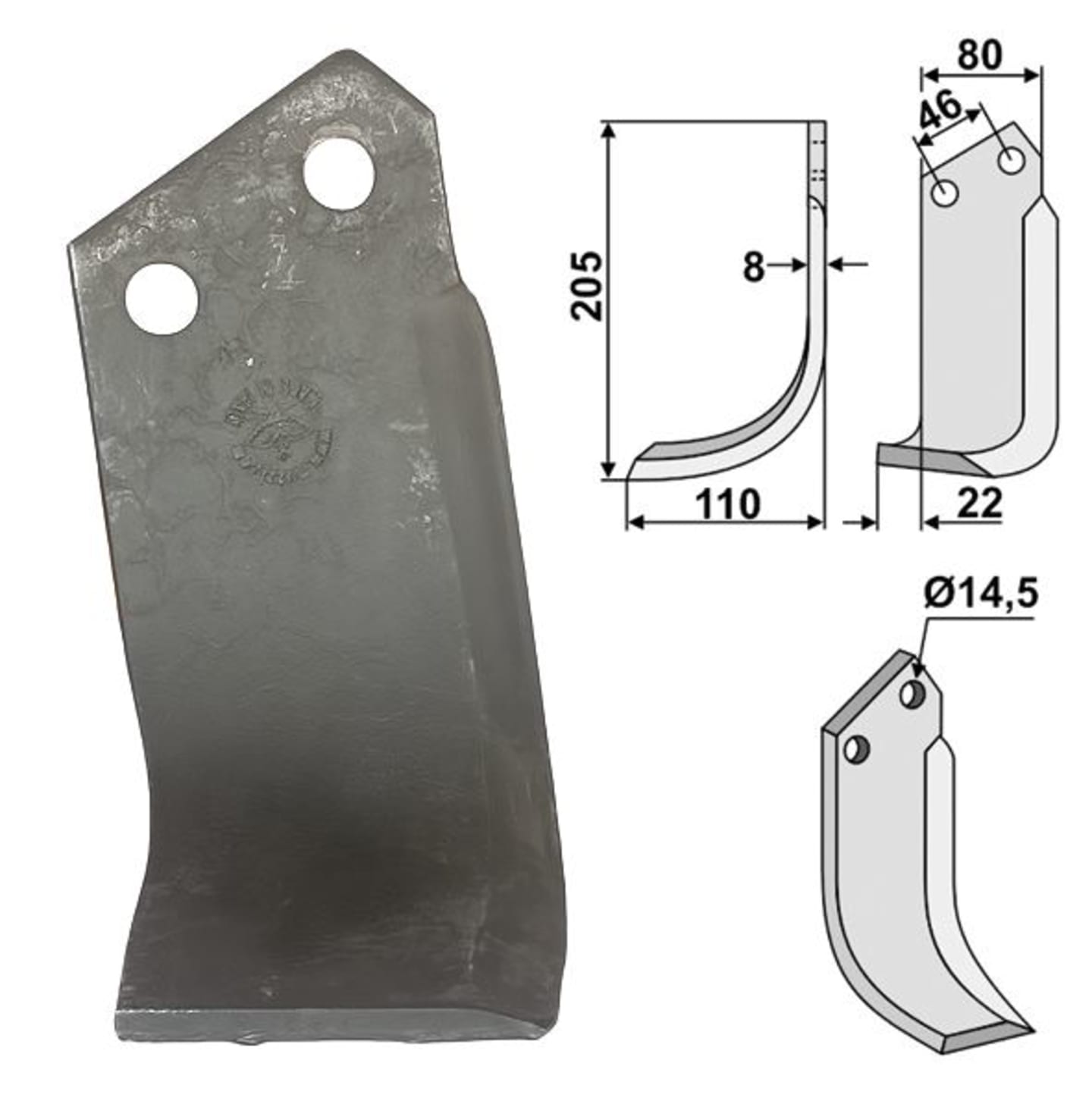Industriehof® Fräsmesser links/rechts 205 x 80 x 8 mm, Bohrung 14,5 mm, für Breviglieri, Dondi, Maletti