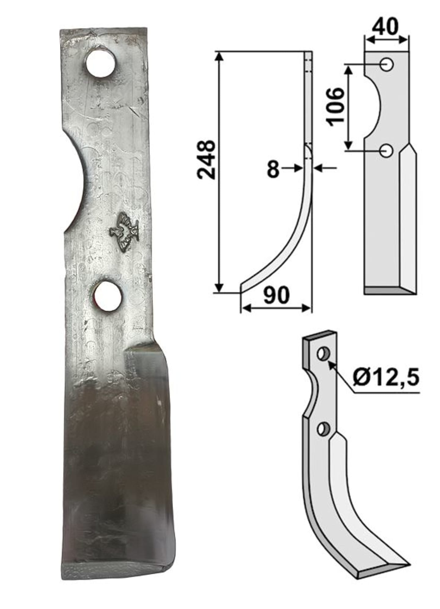 Industriehof® Fräsmesser links/rechts 248 x 40 x 8 mm, Bohrung 12,5 mm, für Kuhn, Maletti
