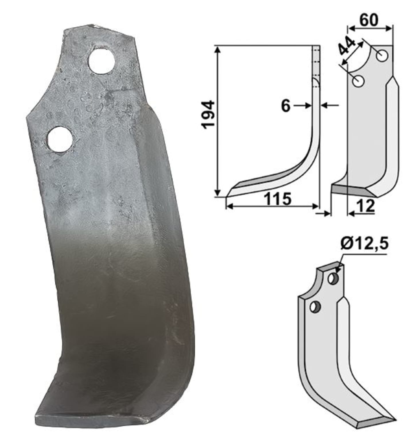 Industriehof® Fräsmesser links/rechts 194 x 60 x 6 mm, Bohrung 12,5 mm, für Maschio