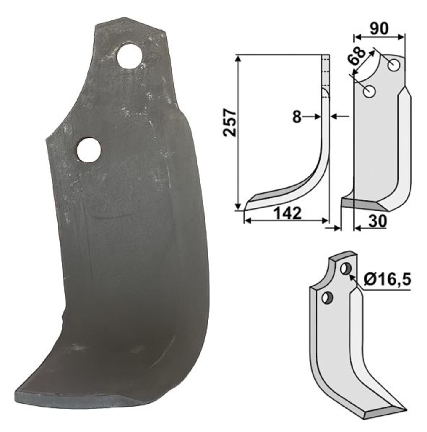 Industriehof® Fräsmesser links/rechts 257 x 90 x 8 mm, Bohrung 16,5 mm, für Maschio