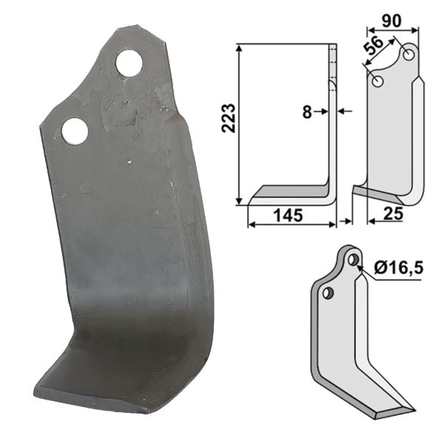 Industriehof® Fräsmesser links/rechts 223 x 90 x 8 mm, Bohrung 16,5 mm, für Maschio