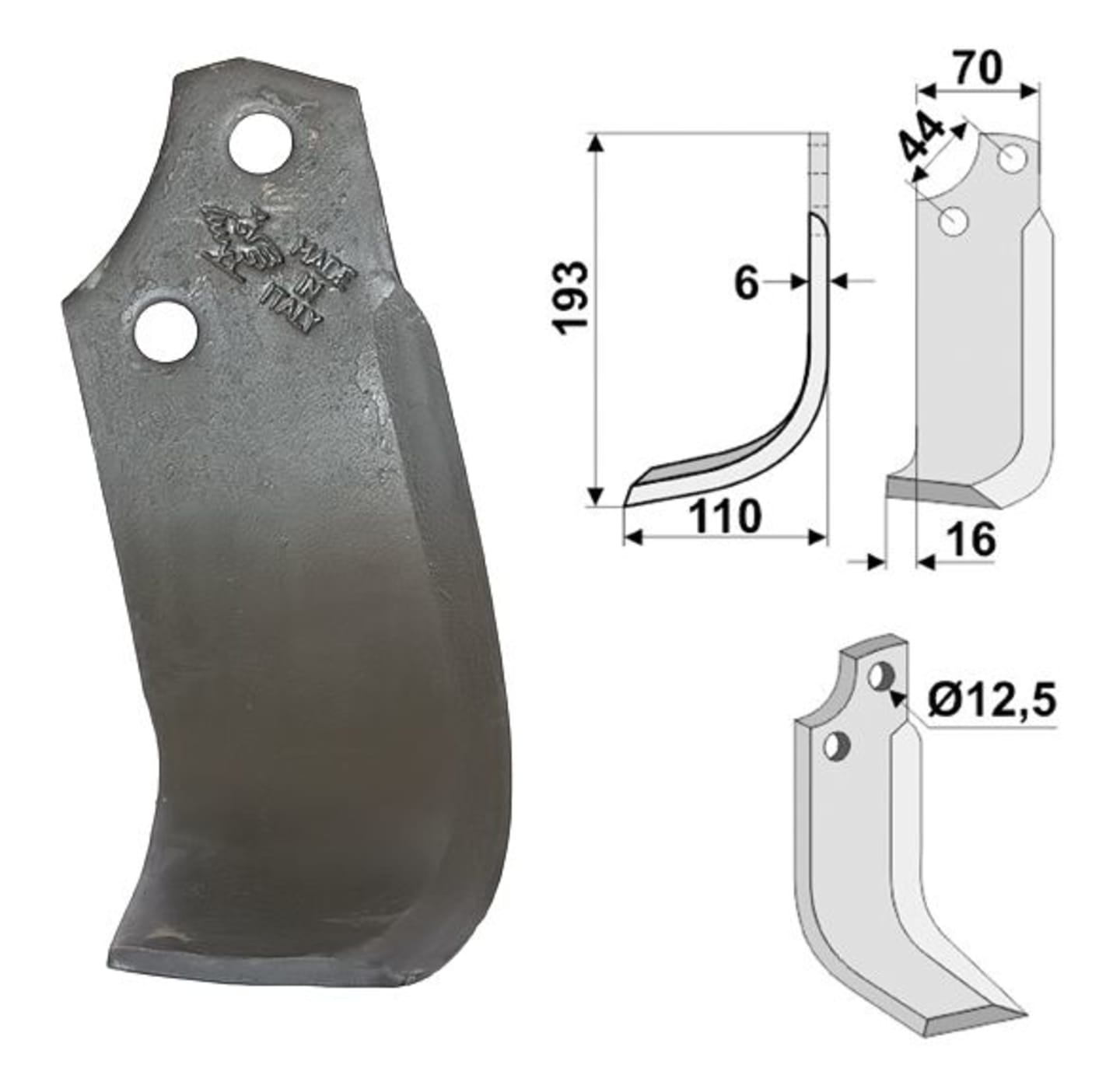 Industriehof® Fräsmesser links/rechts 193 x 70 x 6 mm, Bohrung 12,5 mm, für Maschio