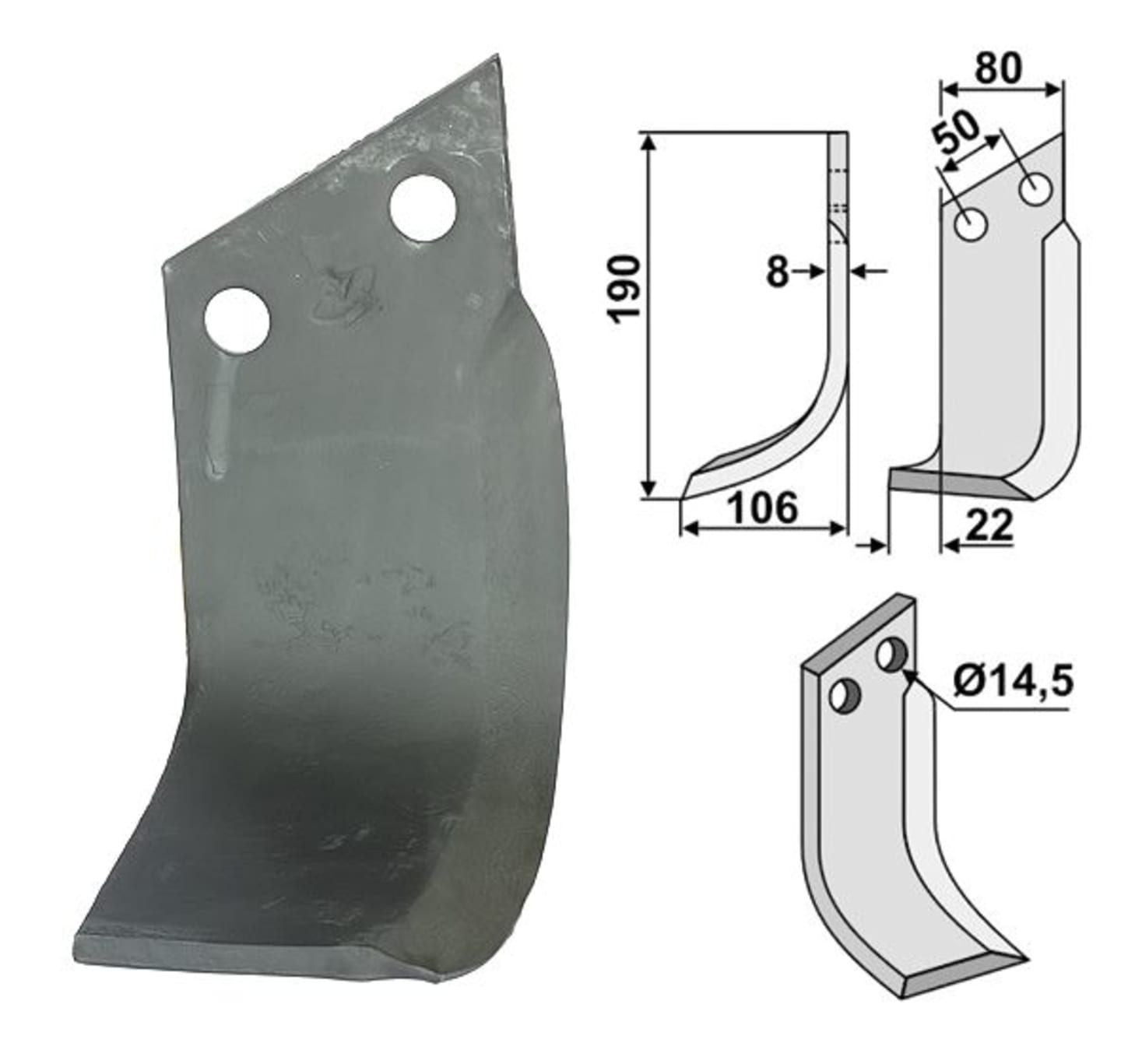Industriehof® Fräsmesser links/rechts 190 x 80 x 8 mm, Bohrung 14,5 mm, für Meratino