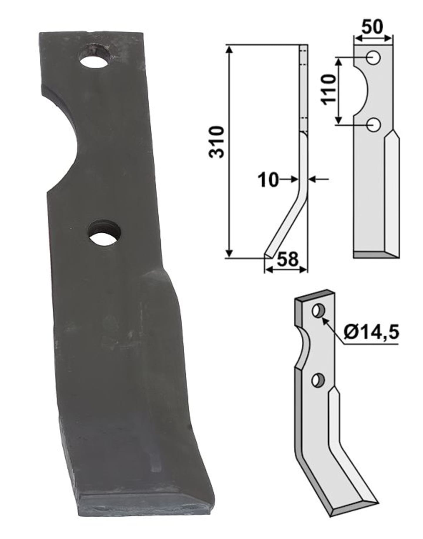 Industriehof® Fräsmesser links/rechts 310 x 50 x 10 mm, Bohrung 14,5 mm, für Niemeyer