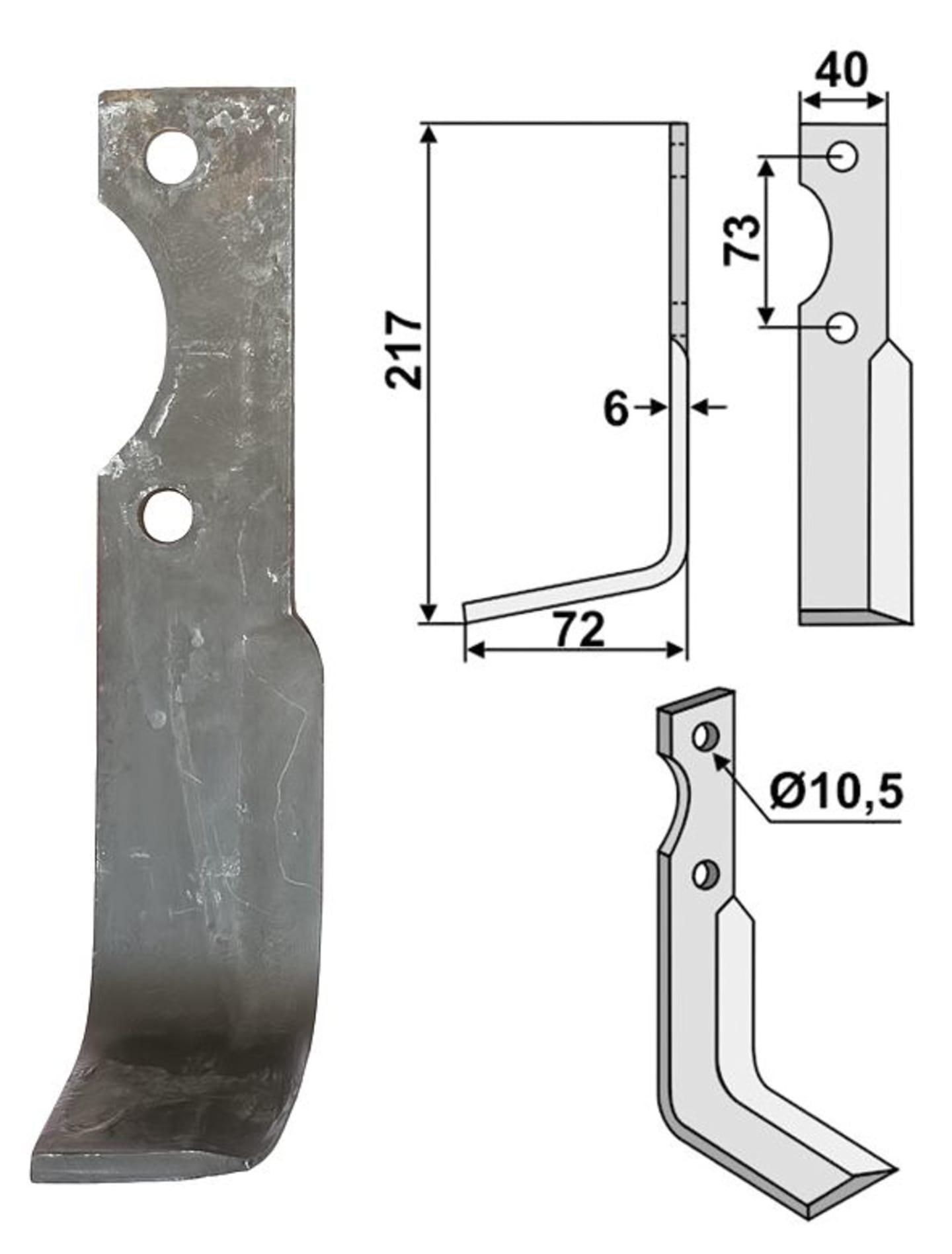 Industriehof® Fräsmesser links/rechts 217 x 40 x 6 mm, Bohrung 10,5 mm, für Pasbo