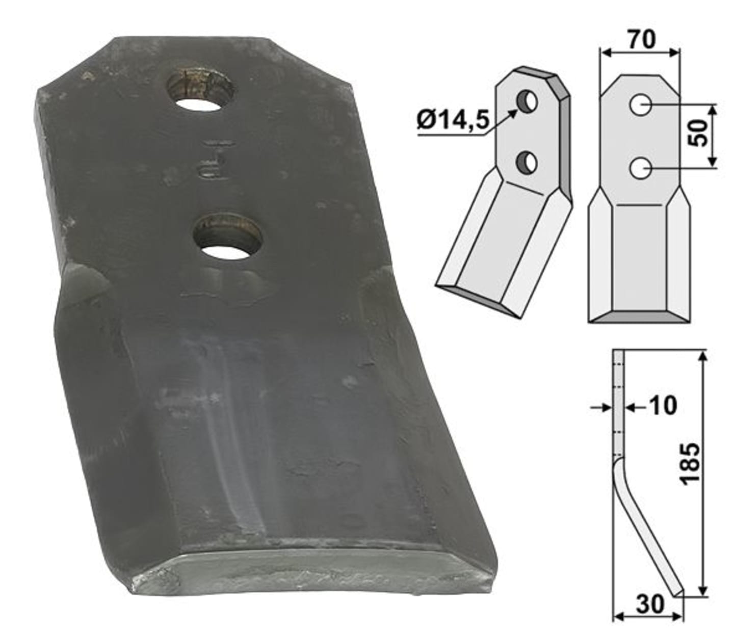 Industriehof® Rotorzinken links/rechts 185 x 70 x 10 mm, Bohrung 14,5 mm für Pegoraro, PEG-05