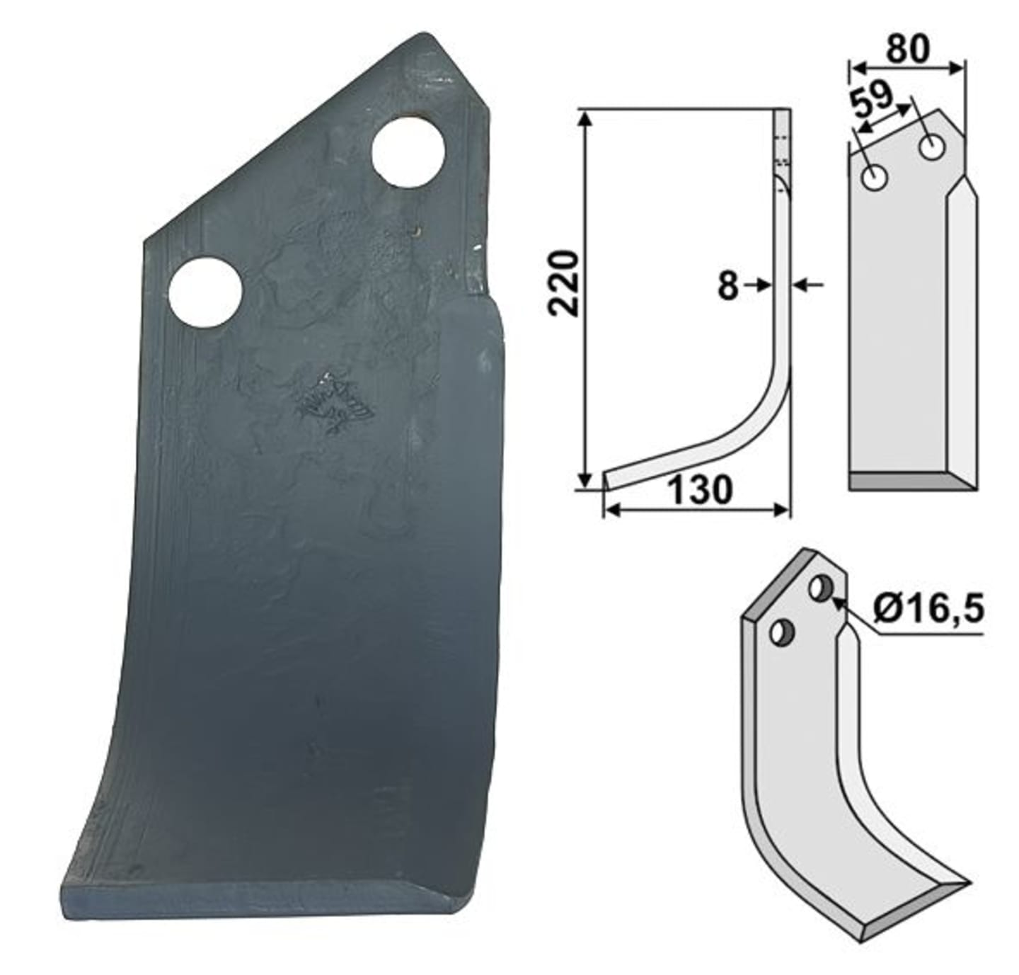 Industriehof® Fräsmesser links/rechts 220 x 80 x 8 mm, Bohrung 16,5 mm, für Rabe