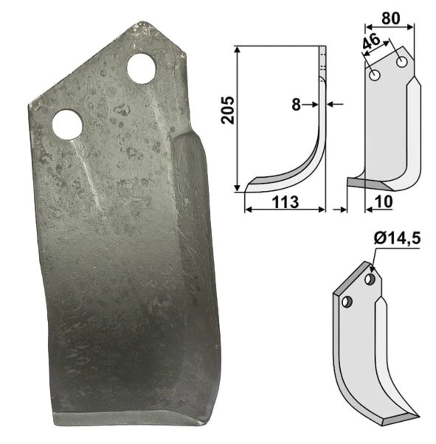 Industriehof® Fräsmesser links/rechts 205 x 80 x 8 mm, Bohrung 14,5 mm, für Muratori, Sovema