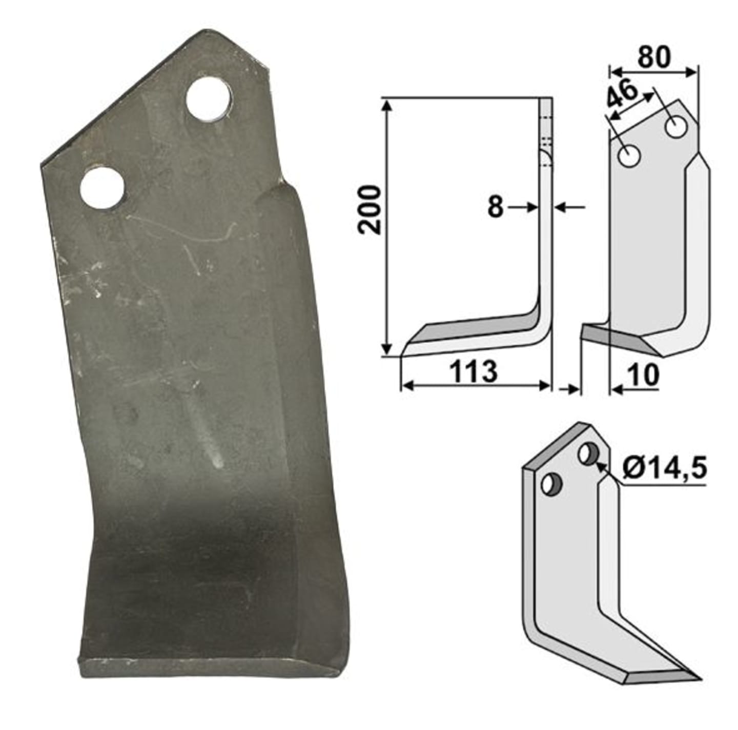 Industriehof® Fräsmesser links/rechts 200 x 80 x 8 mm, Bohrung 14,5 mm, für Sovema