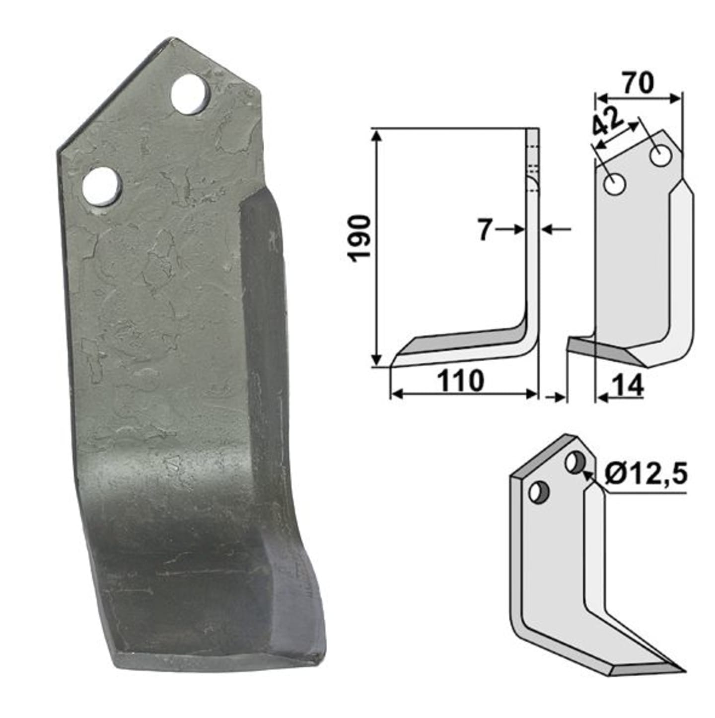 Industriehof® Fräsmesser links/rechts 190 x 70 x 7 mm, Bohrung 12,5 mm, für Tortella
