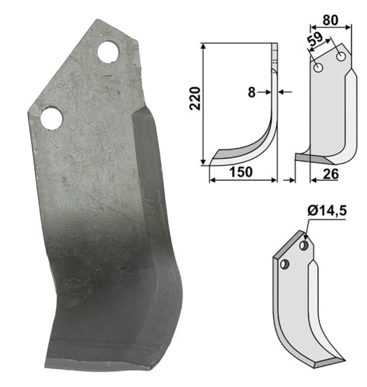 Industriehof® Fräsmesser links/rechts 220 x 80 x 8 mm, Bohrung 14,5 mm, für Tortella