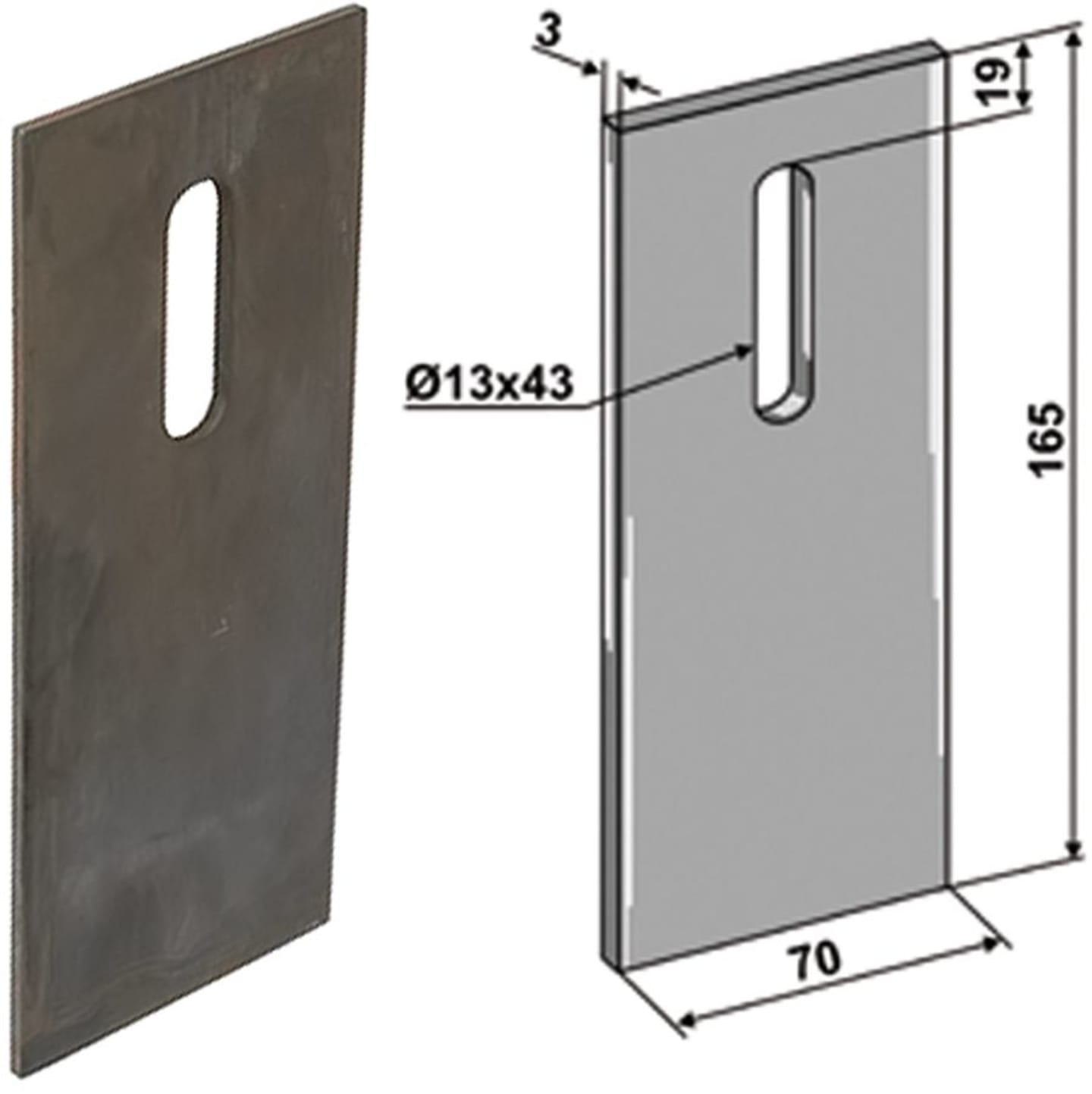 Industriehof® Abstreifer 165 x 70 x 3 mm, Bohrung 43 x 13 mm für Frandent Packerwalzen, 51-F201