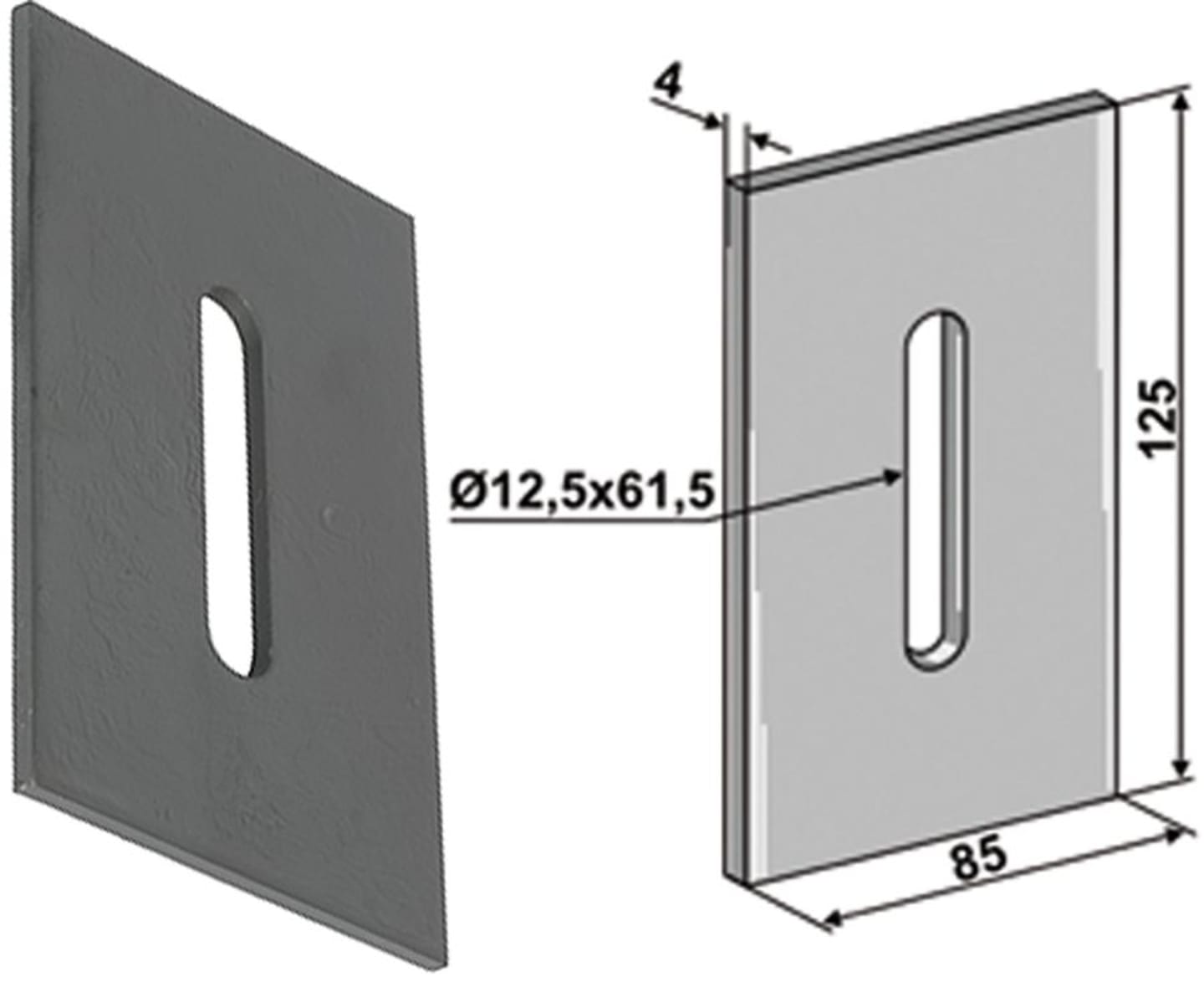 Industriehof® Abstreifer 125 x 85 x 4 mm, Bohrung 61,5 x 12,5 mm für Kverneland (Maletti) Packerwalzen, 51-K300
