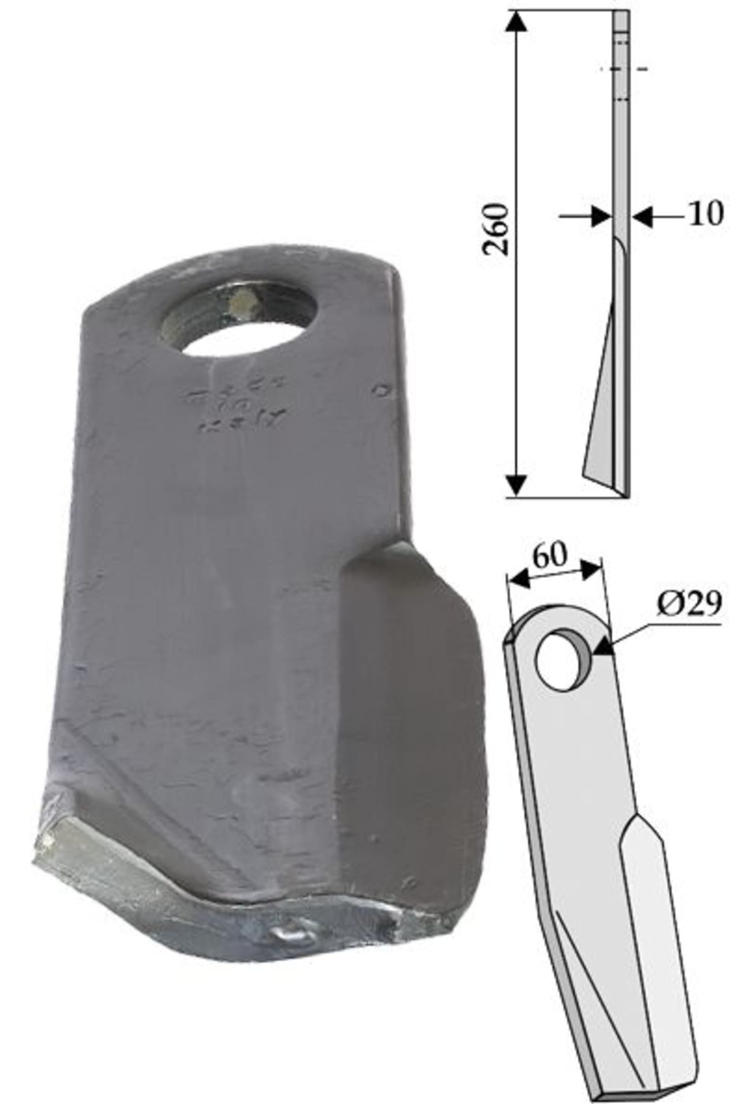 Industriehof® Schlegelmesser links/rechts 260 x 60 x 10 mm, für Mulcher Fischer