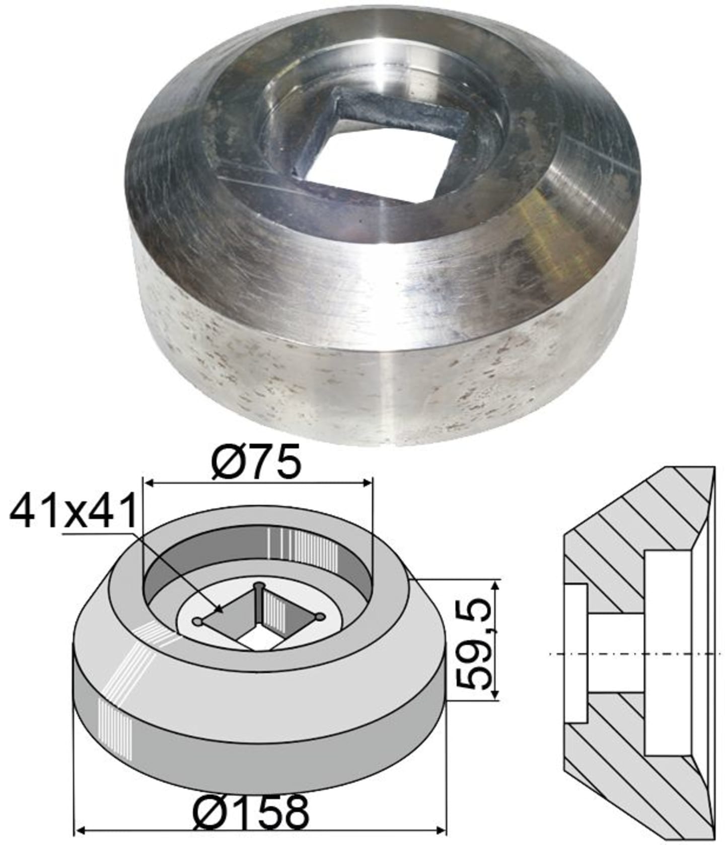 Industriehof® Außenflansch 158 x 75 x 59,5 mm für Lagerung für Vierkantwelle 40 x 40 mm (Best. Nr. 10737543), 31-0407B