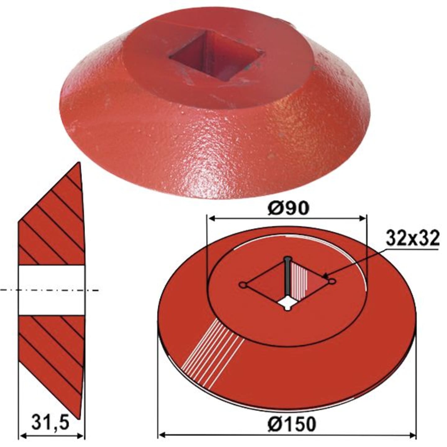 Industriehof® Endscheibe innen für Vierkantwelle 30 x 30 mm, 31-0517