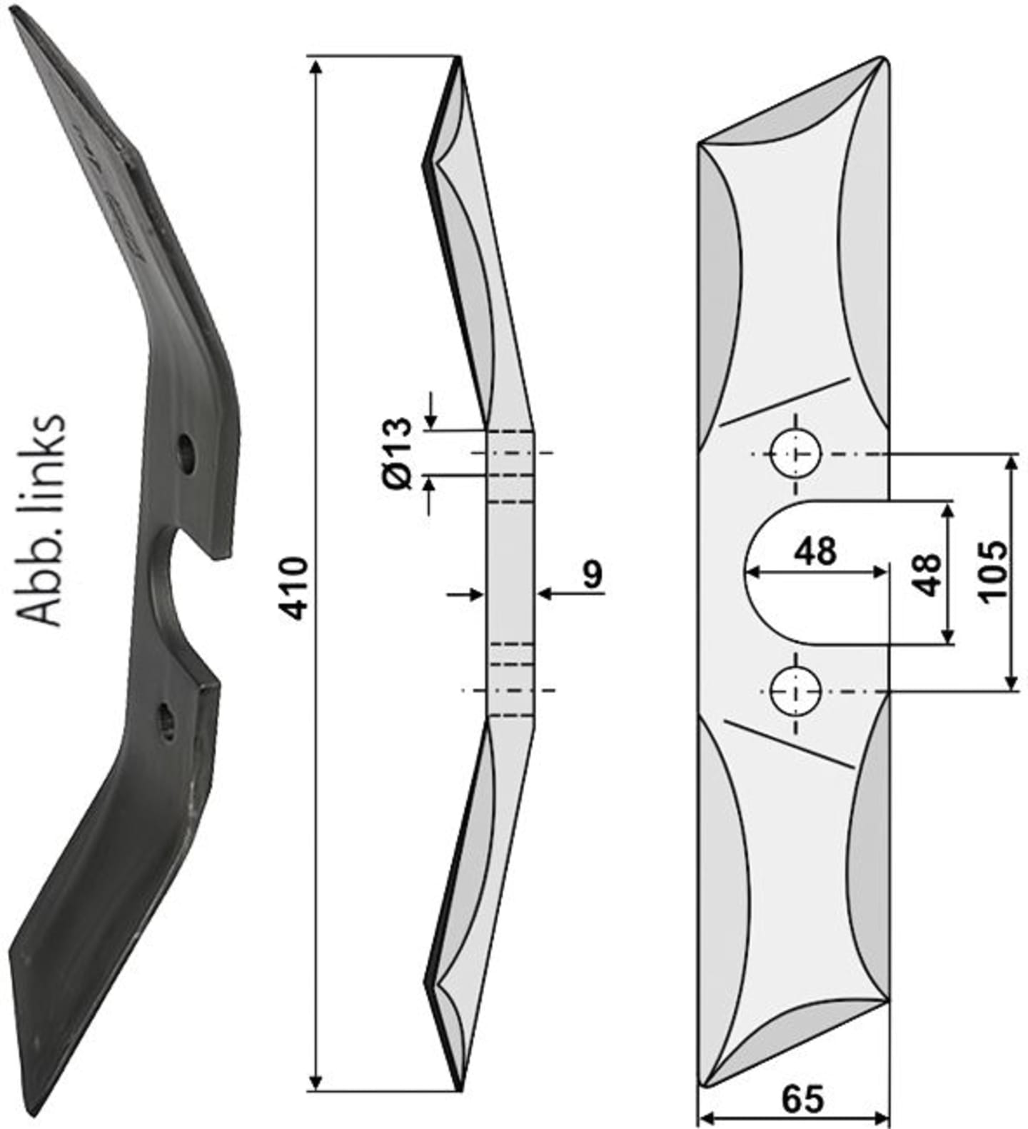 Industriehof® Rollspatenmesser links/rechts Bohrung 13 mm für