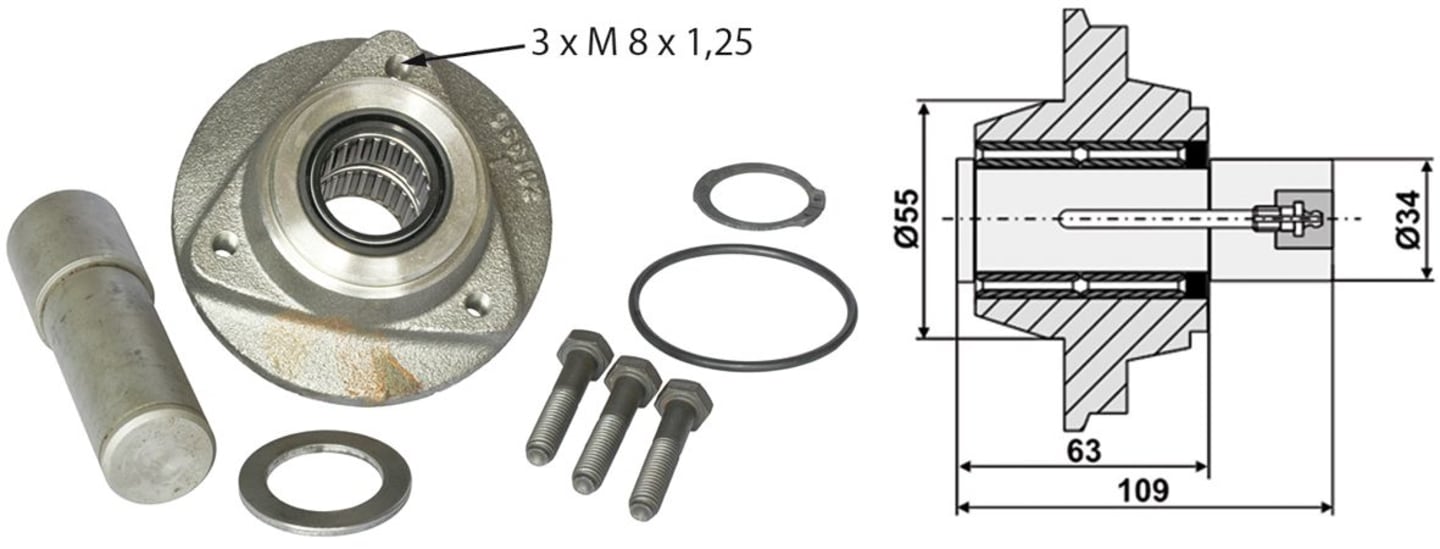 Industriehof® Lagerung Ø Welle 30 mm; 34 mm, Lochkreis 80 mm, für Sechscheibe Kverneland , 31-L17