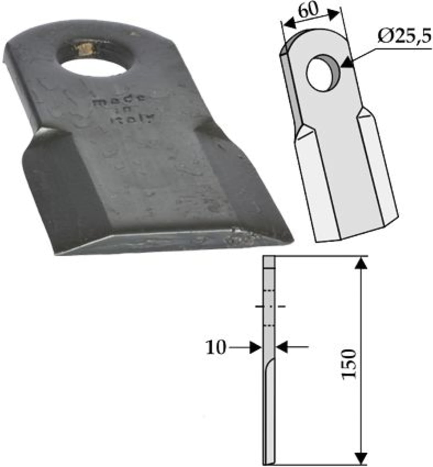 Industriehof® Schlegelmesser 150 x 60 x 10 mm, für Mulcher Agrimaster, Calderoni, Sicma, 63-AGM-02