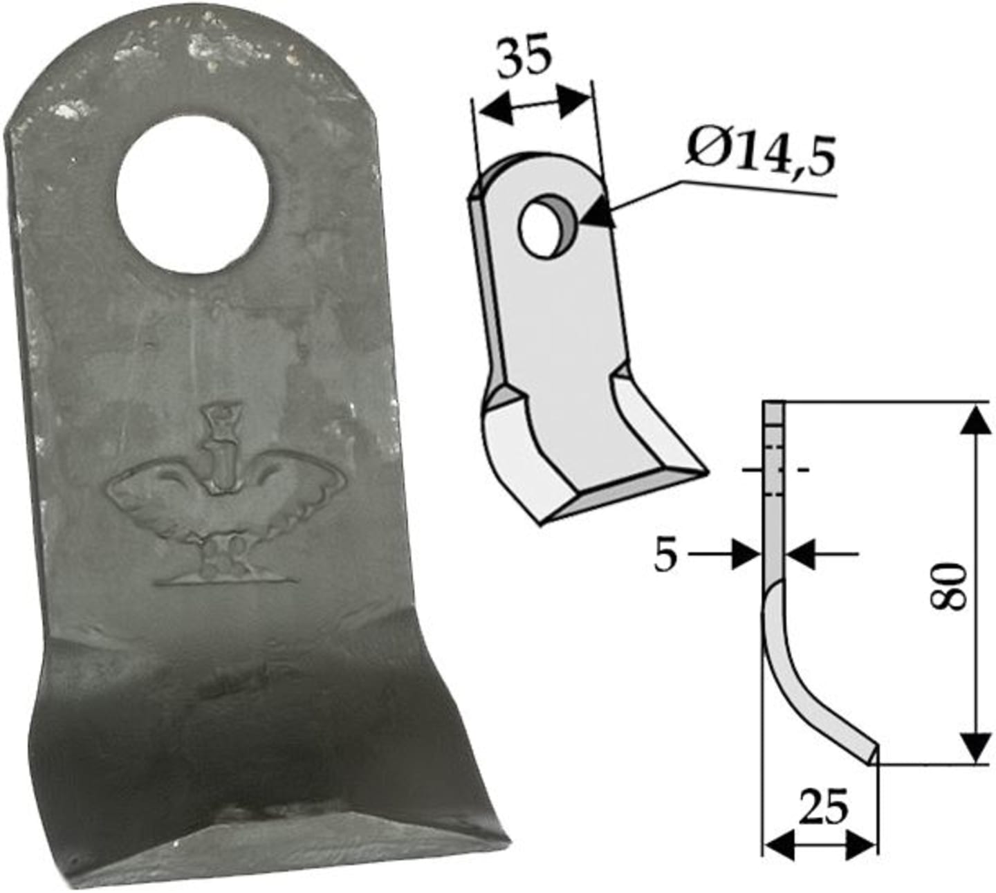 Industriehof® Y-Messer 80 x 35 x 5 mm, Bohrung 14,5 mm, für Mulcher Agrimaster, Orsi, Sicma, 63-AGM-21
