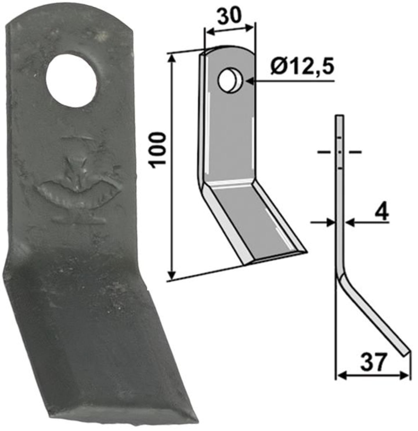 Industriehof® Y-Messer 100 x 30 x 4 mm, Bohrung 12,5 mm, für Mulcher B.C.S., 63-BCS-20