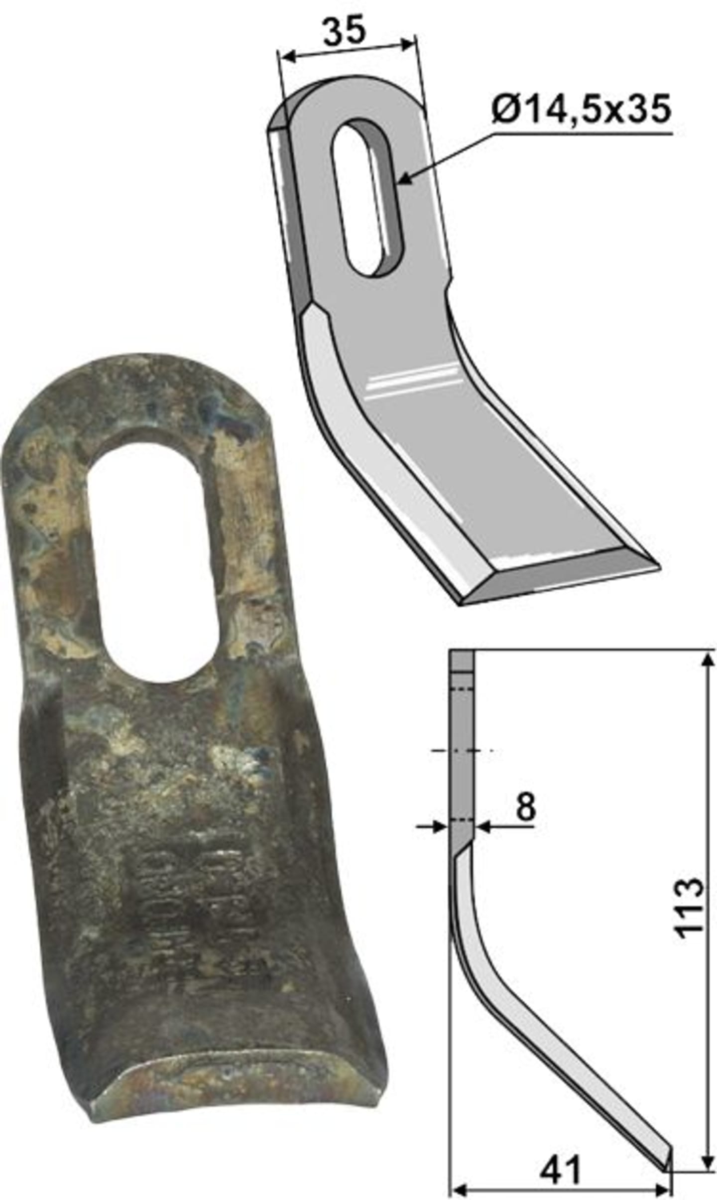 Industriehof® Y-Messer 113 x 35 x 8 mm, Bohrung 35 x 14,5 mm, für Mulcher Bomford, 63-BOM-57