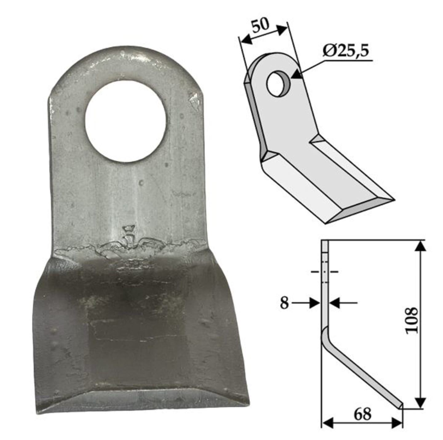 Industriehof® Y-Messer 108 x 50 x 8 mm, Bohrung 25,5 mm, für Mulcher Mulcher, 63-BRT-07