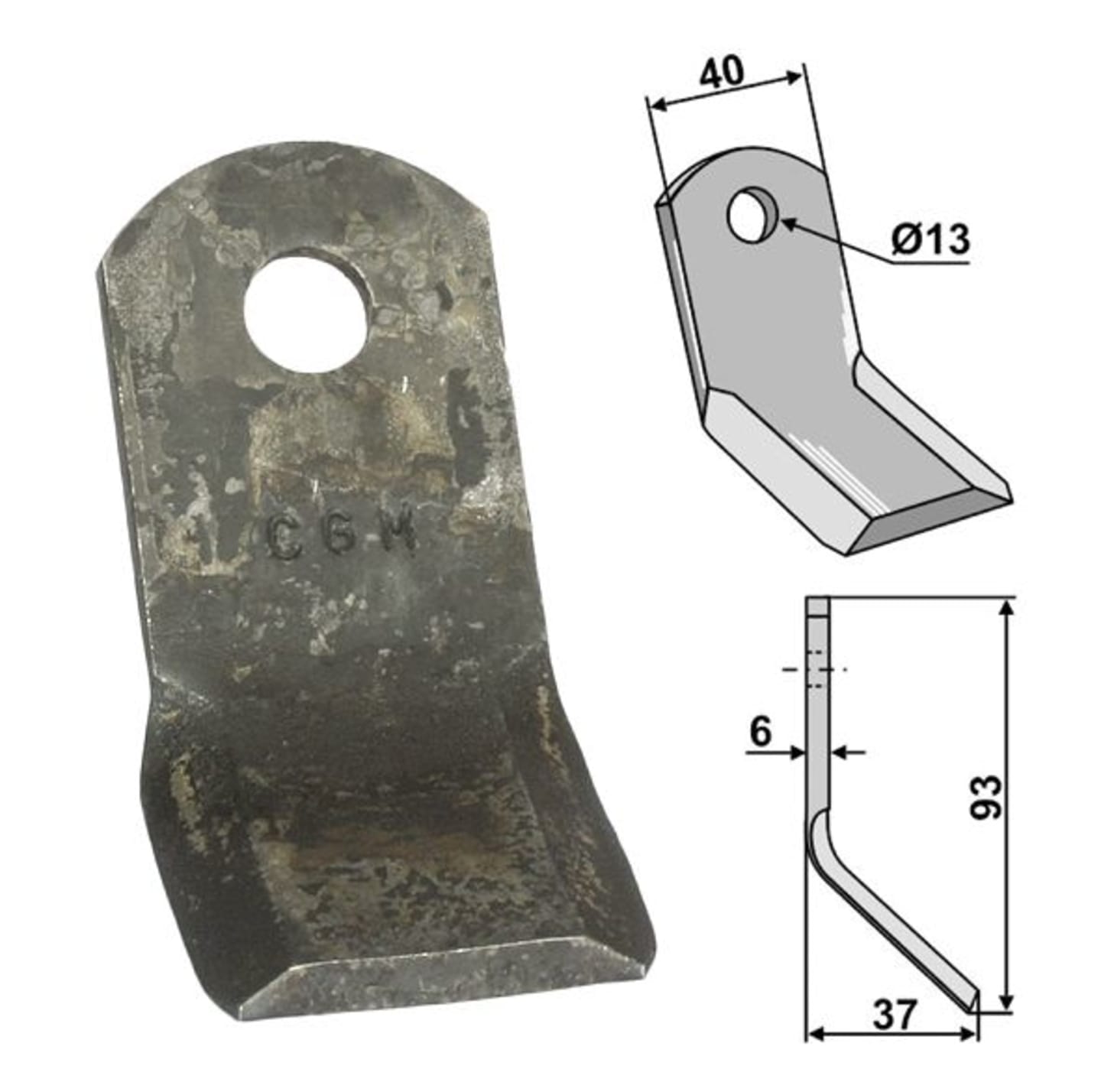 Industriehof® Y-Messer 93 x 40 x 6 mm, Bohrung 13 mm, für Mulcher Cabe, Caroni, Forigo, 63-CAR-52