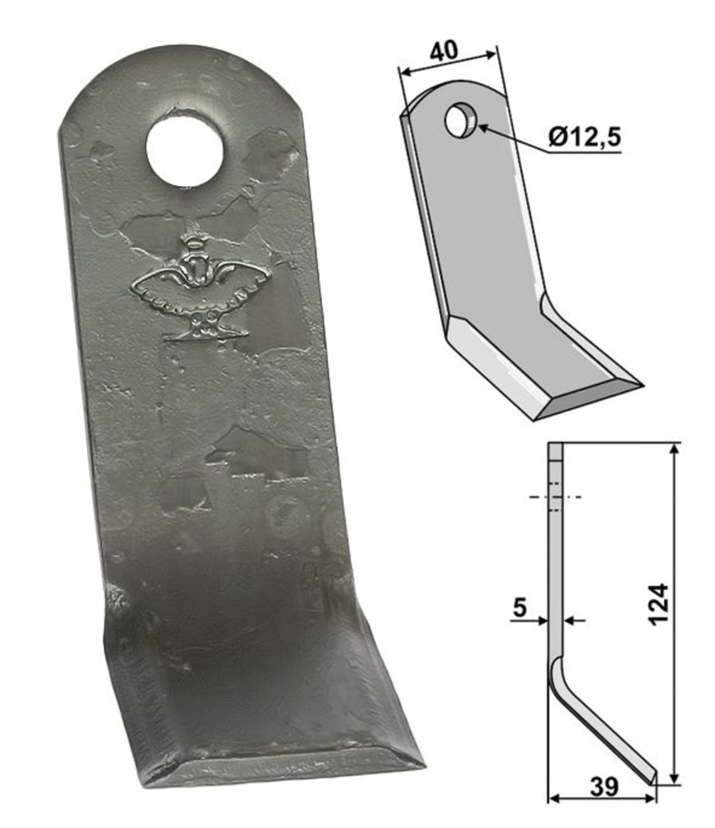 Industriehof® Y-Messer 124 x 40 x 5 mm, Bohrung 12,5 mm, für Mulcher Caroni, 63-CRN-01
