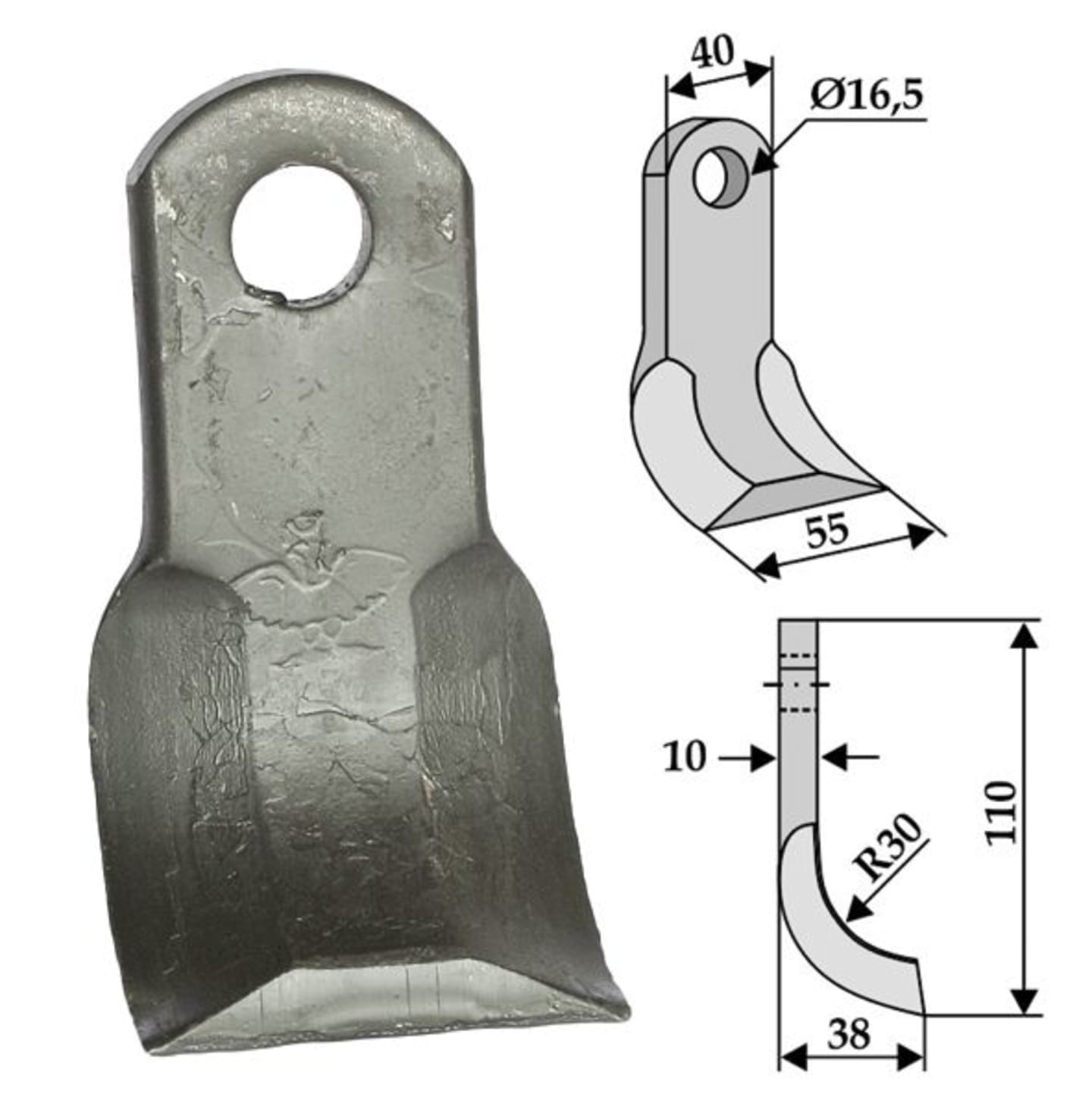 Industriehof® Y-Messer 110 x 40/55 x 10 mm, Bohrung 16,5 mm, für Mulcher Dragone, 63-DRG-04