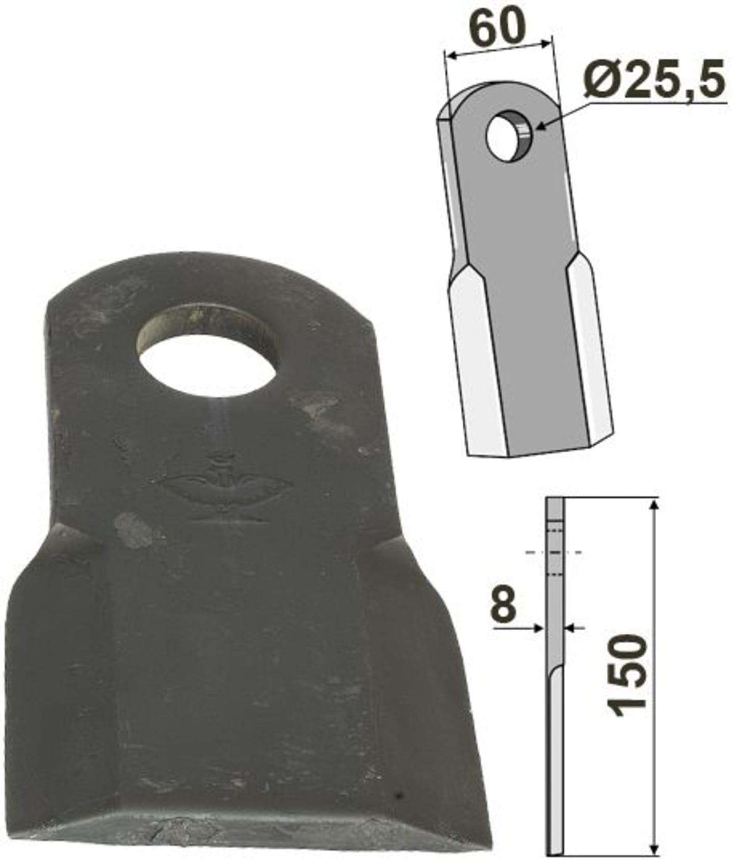 Industriehof® Schlegelmesser 150 x 60 x 8 mm, für Mulcher Ferri, 63-FEI-33