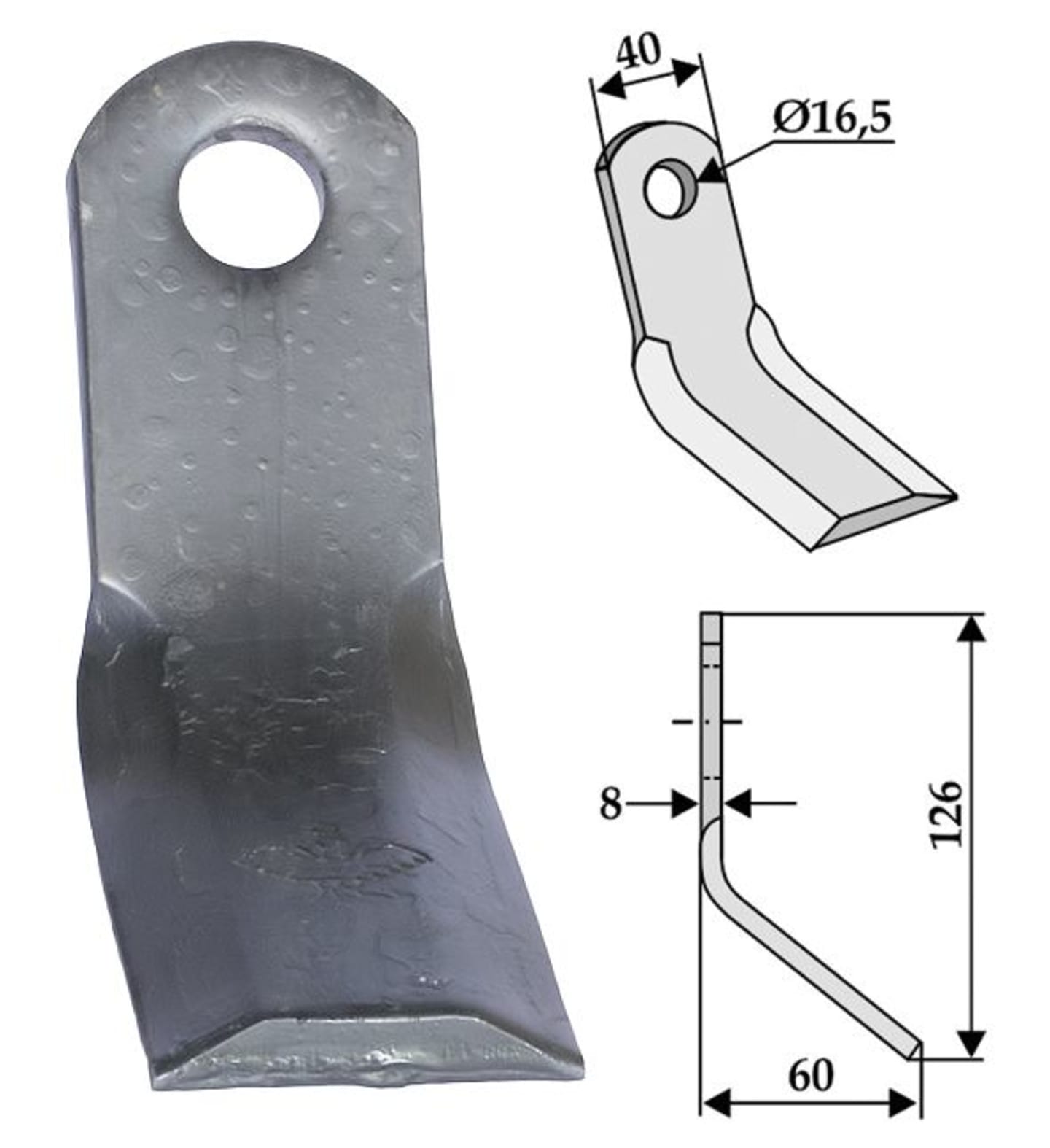 Industriehof® Y-Messer 126 x 40 x 8 mm, Bohrung 16,5 mm, Tiefe 60 mm, für Ferri, 63-FEI-34