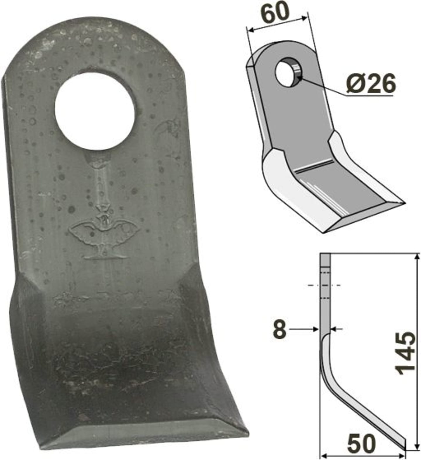 Industriehof® Y-Messer 145 x 60 x 8 mm, Bohrung 26 mm, Tiefe 50 mm, für Ferri, 63-FEI-51