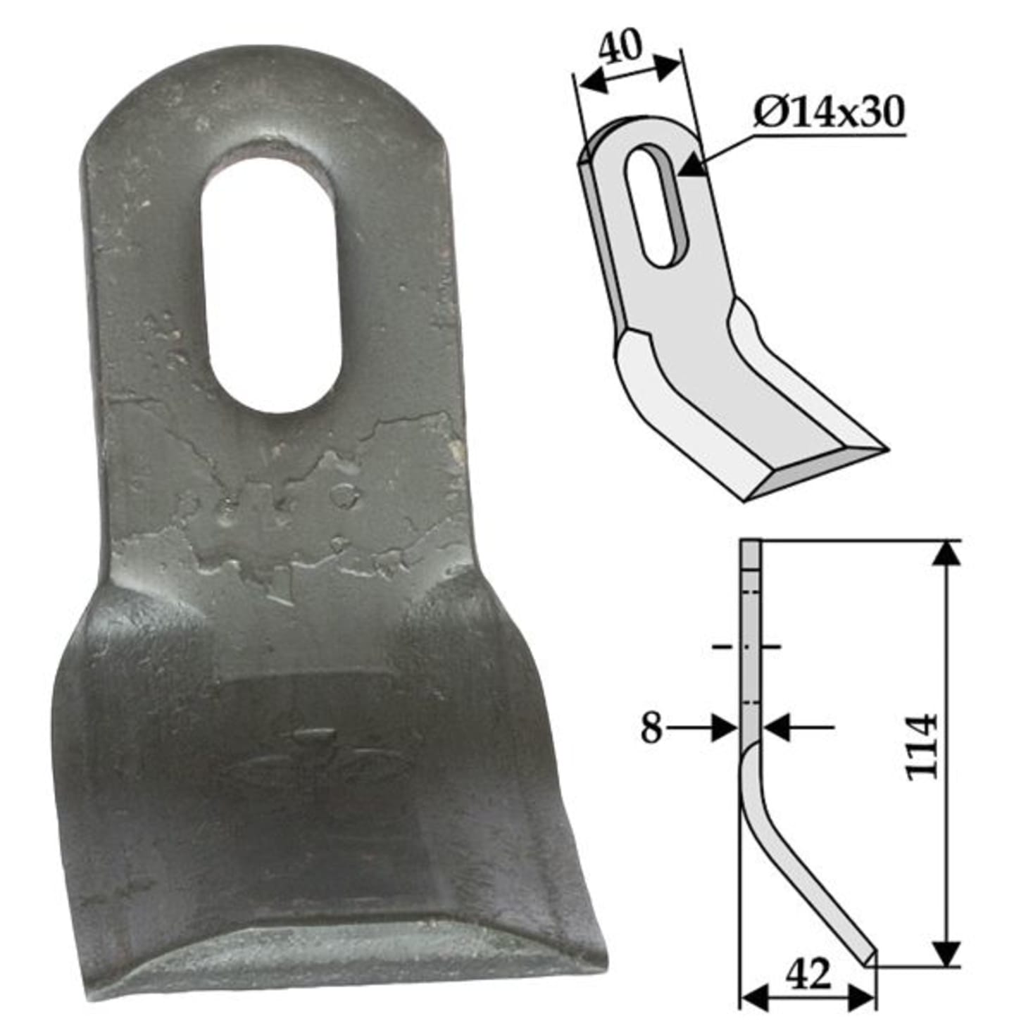 Industriehof® Y-Messer 114 x 40 x 8 mm, Bohrung 30 x 14 mm, für Mulcher Hymach, 63-HYM-01