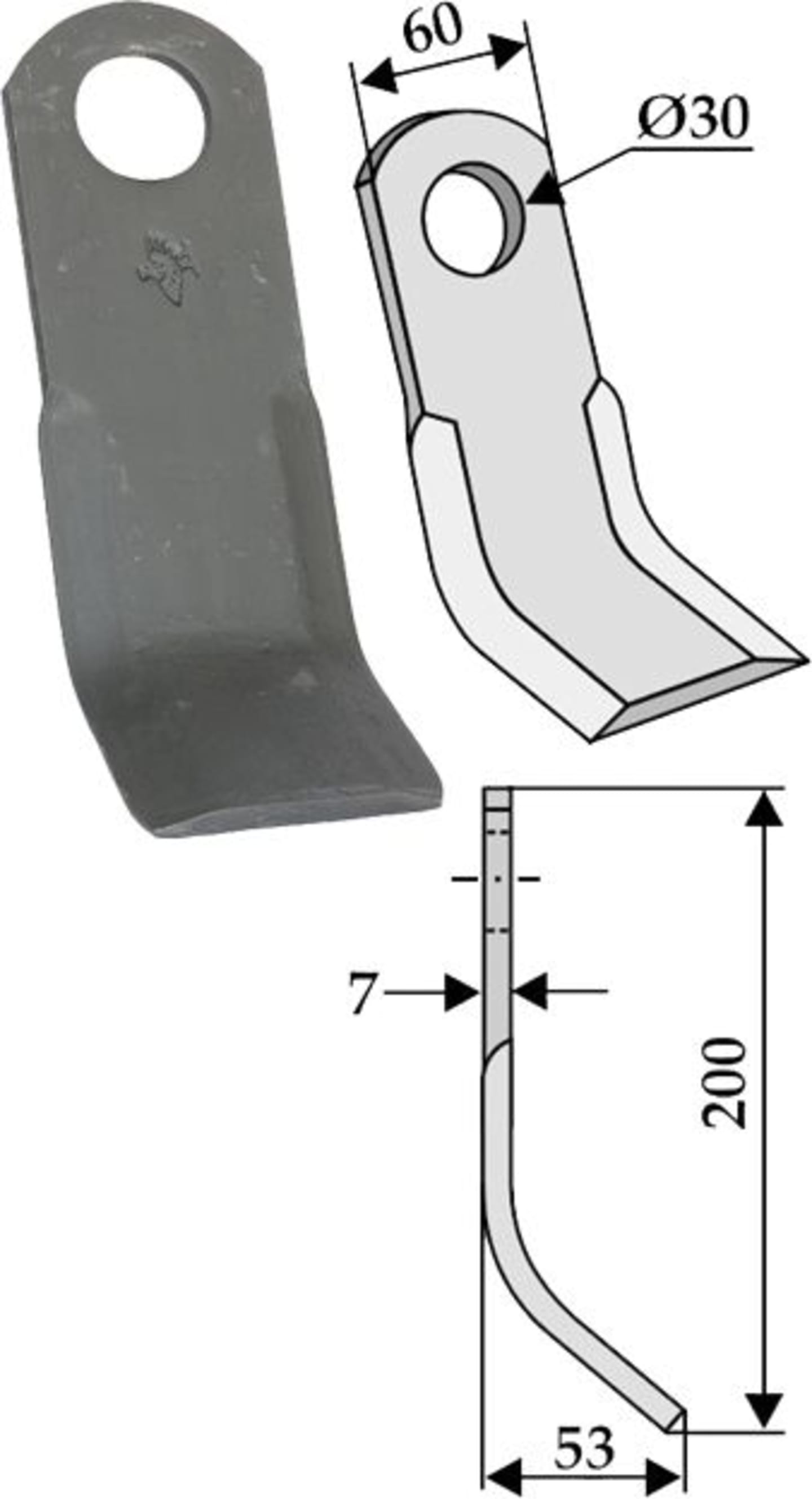 Industriehof® Y-Messer 200 x 60 x 7 mm, Bohrung 30 mm, für Mulcher Agromet, 63-IND-103