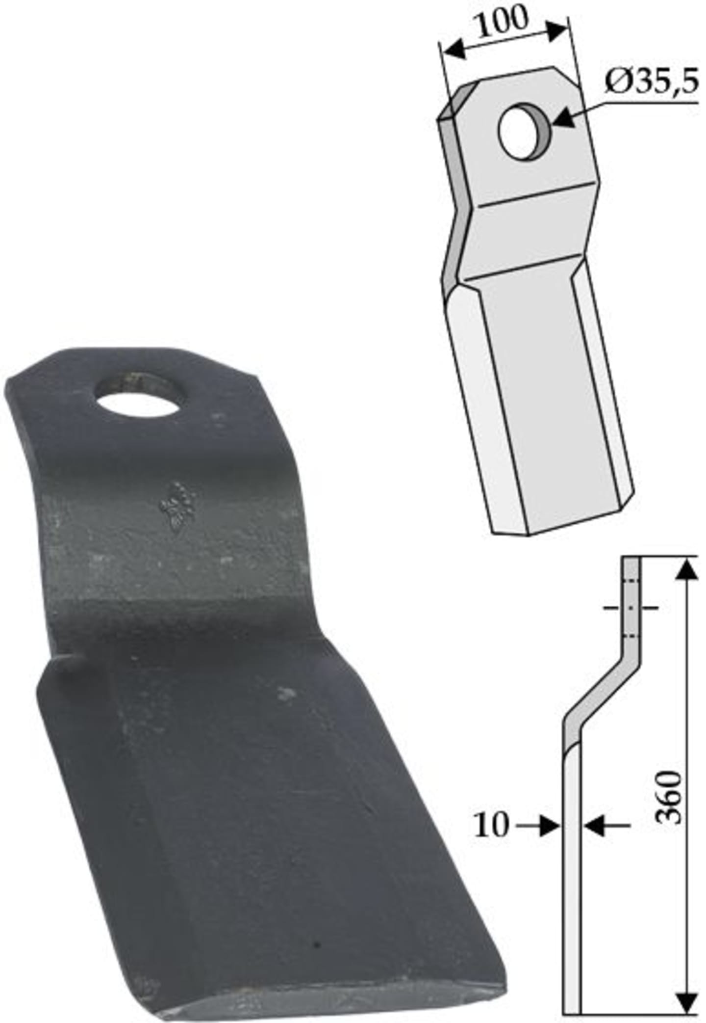 Industriehof® Mulchmesser L x B x S: 360 x 100 x 10 mm Bohrung 35,5 mm für Ungarn, 63-IND-141