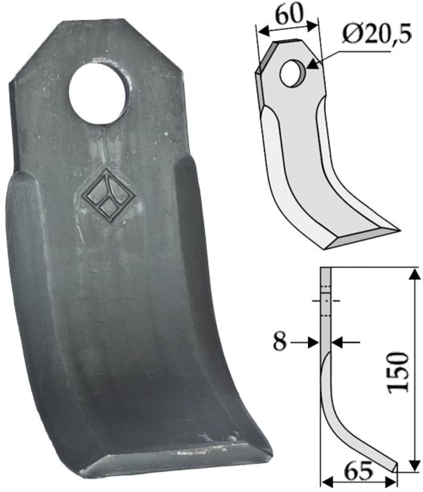 Industriehof® Y-Messer 150 x 60 x 8 mm, Bohrung 20,5 mm, für Mulcher Agram, Taarup, 63-IND-153