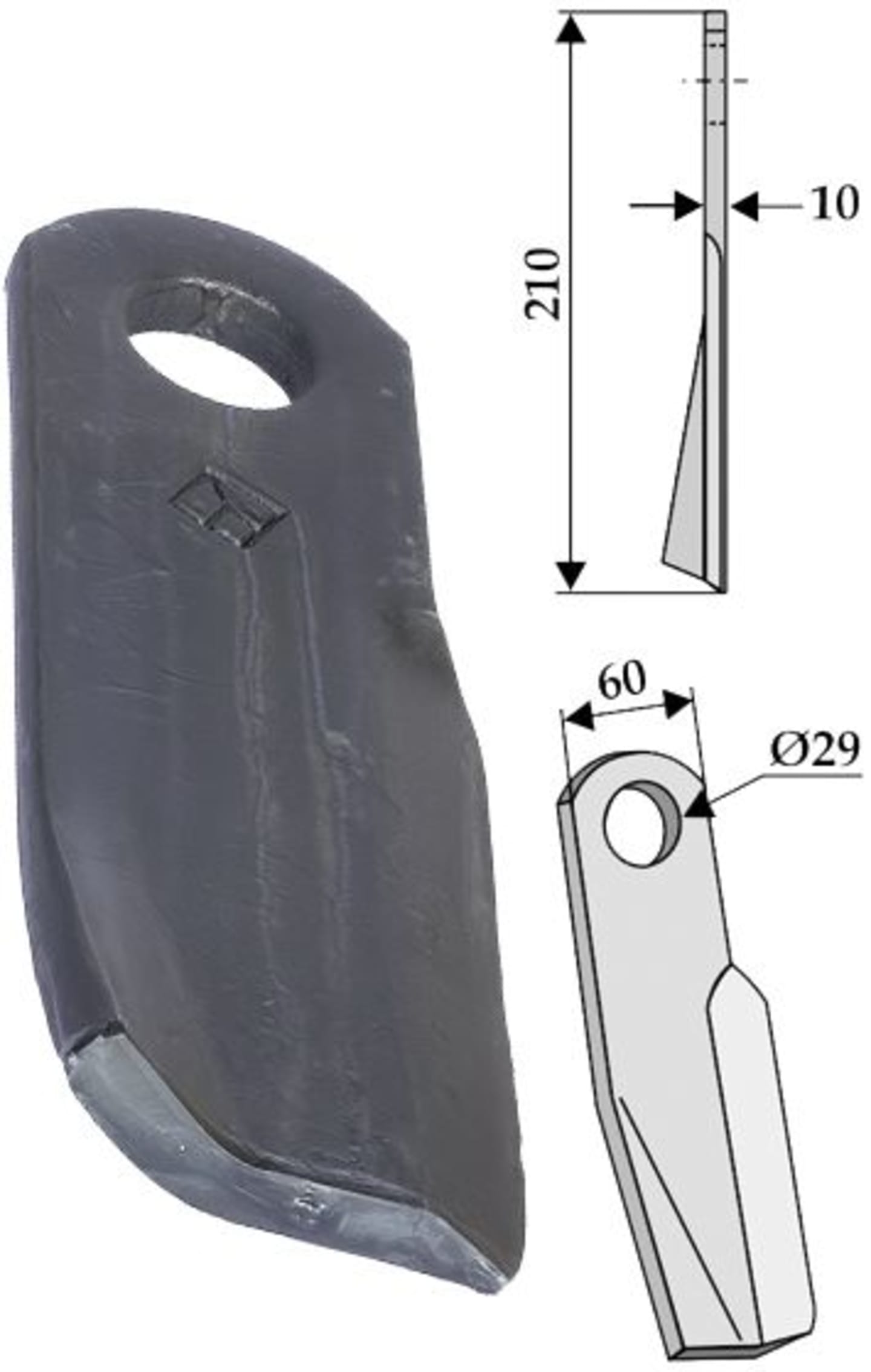 Industriehof® Schlegelmesser links/rechts 210 x 60 x 10 mm, für Mulcher Fischer