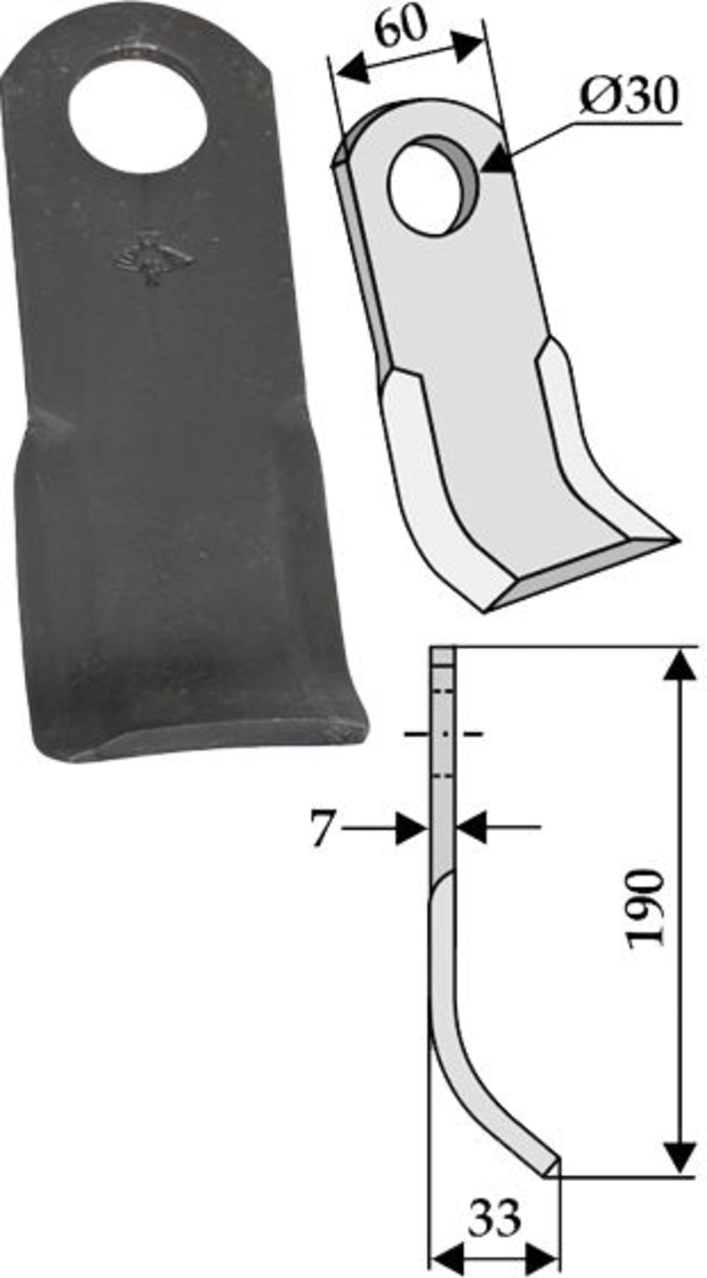 Industriehof® Y-Messer 190 x 60 x 7 mm, Bohrung 30 mm, für Mulcher Agromet, Saxonia, 63-IND-69