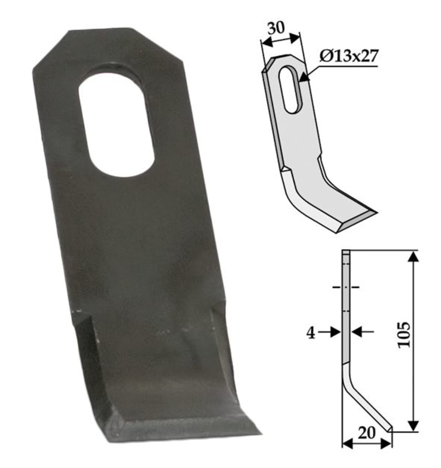 Industriehof® Y-Messer 105 x 30 x 4 mm, Bohrung 27 x 13 mm, für Mulcher Iseki, 63-ISE-99