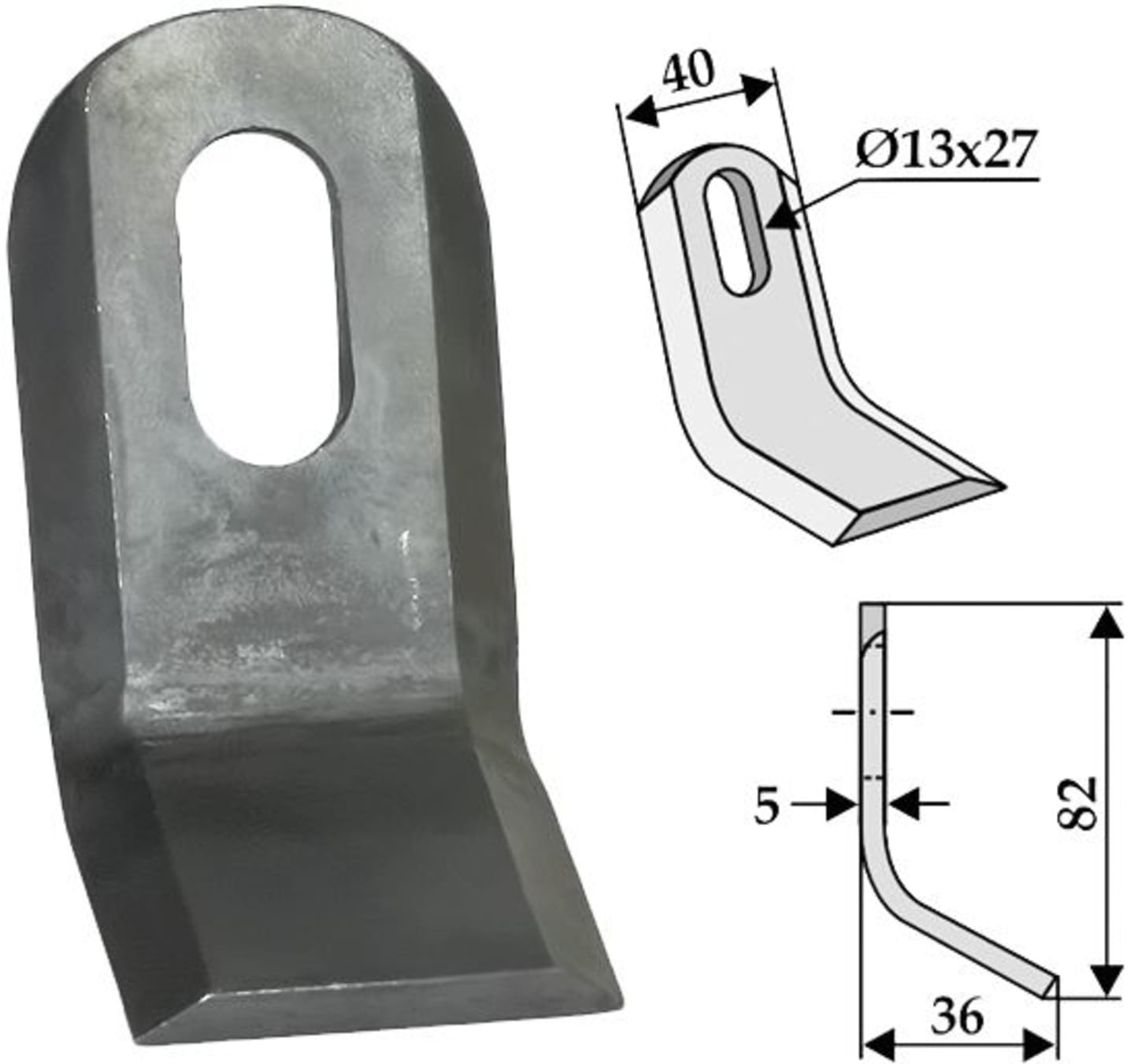 Industriehof® Y-Messer 82 x 40 x 5 mm, Bohrung 27 x 13 mm, für Mulcher Mott, 63-MOT-54