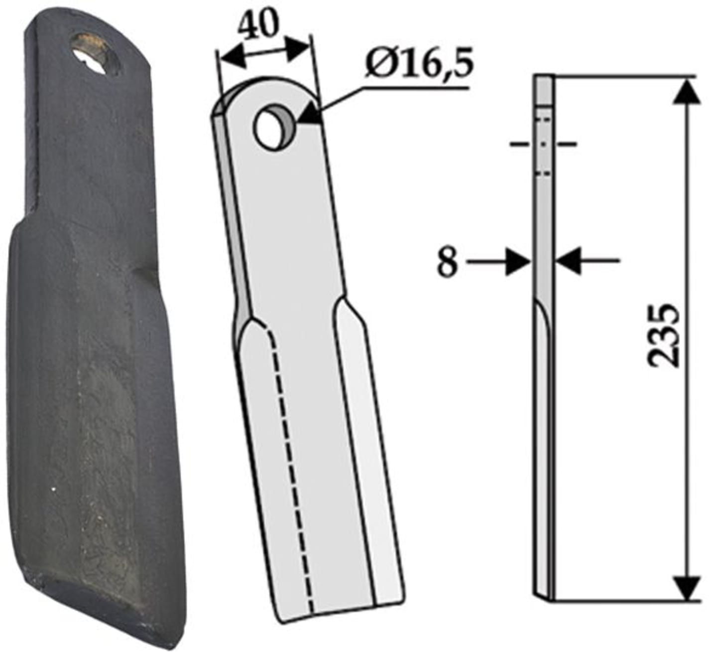 Industriehof® Schlegelmesser 195 x 34 x 8 mm, für Mulcher Kuhn, Perugini, 63-NOB-36