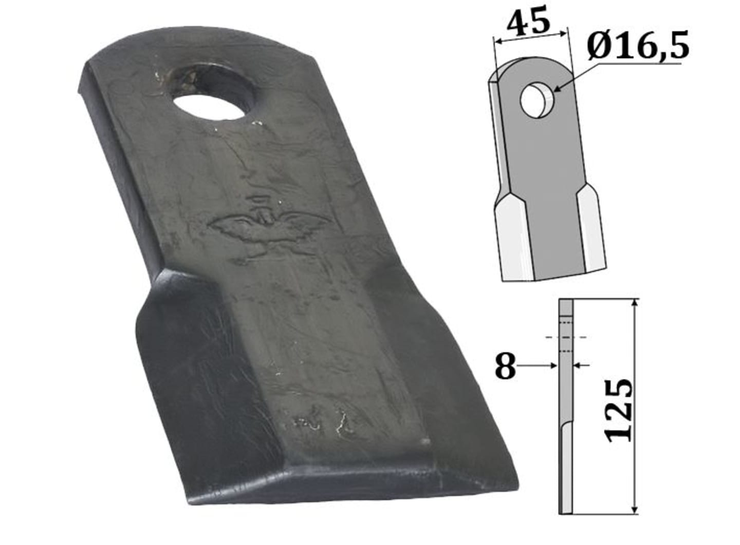 Industriehof® Schlegelmesser 125 x 45 x 8 mm, für Mulcher Nobili, 63-NOB-38