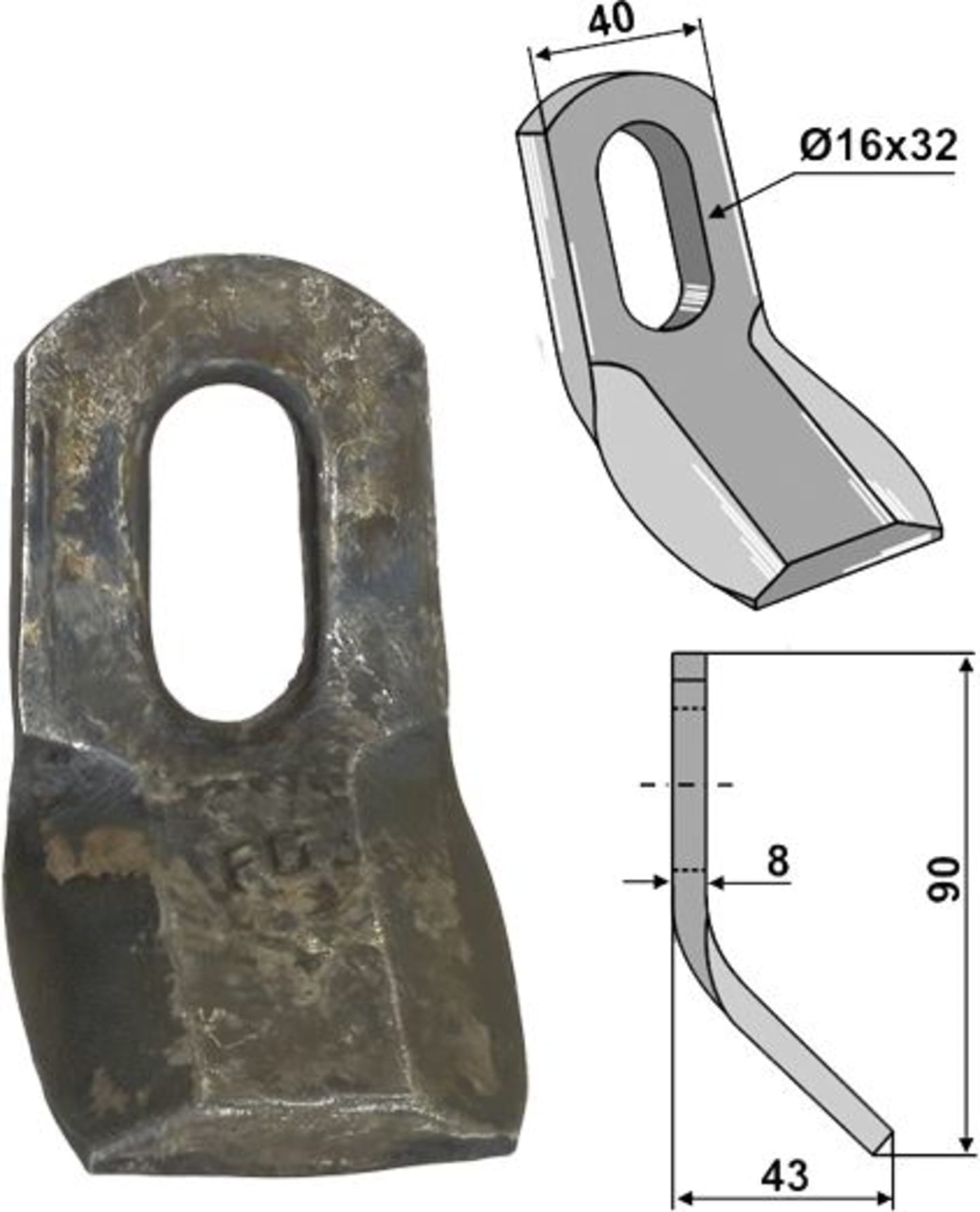 Industriehof® Y-Messer 90 x 40 x 8 mm, Bohrung 32 x 16 mm, für Mulcher S.M.A., 63-SMA-55