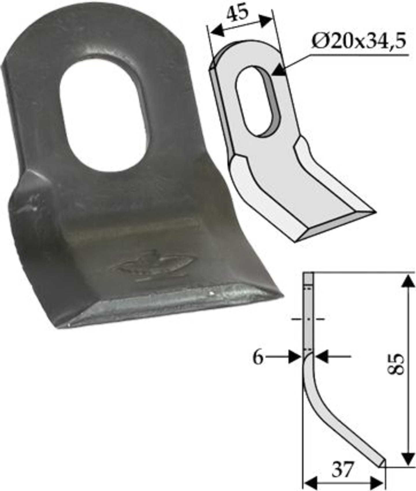Industriehof® Y-Messer 85 x 45 x 6 mm, Bohrung 34,5 x 20 mm, für Mulcher Seppi, 63-SPI-04